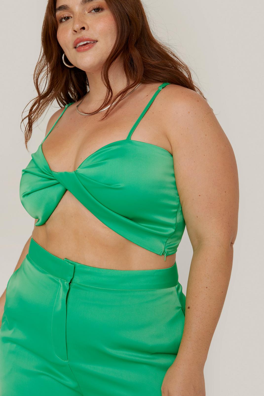 Green Plus Size Satin Strappy Twist Front Top image number 1