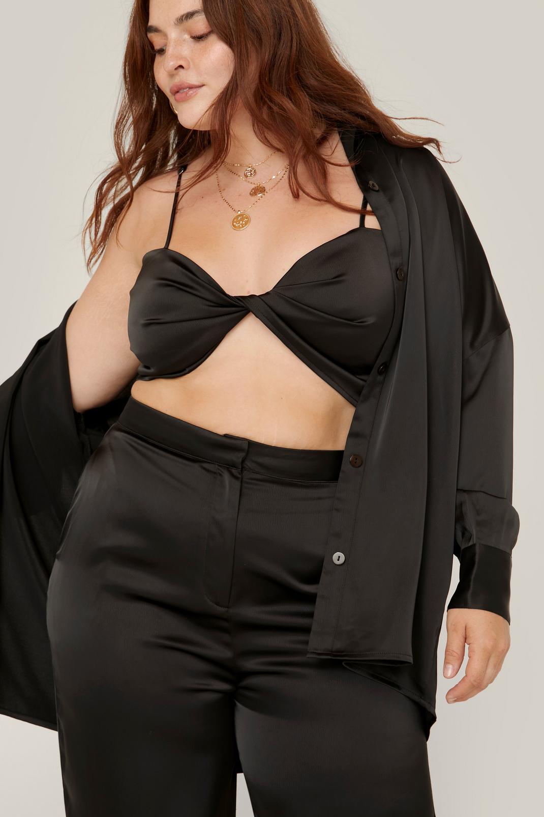 105 Plus Size Satin Wide Leg Tailored Trousers image number 2