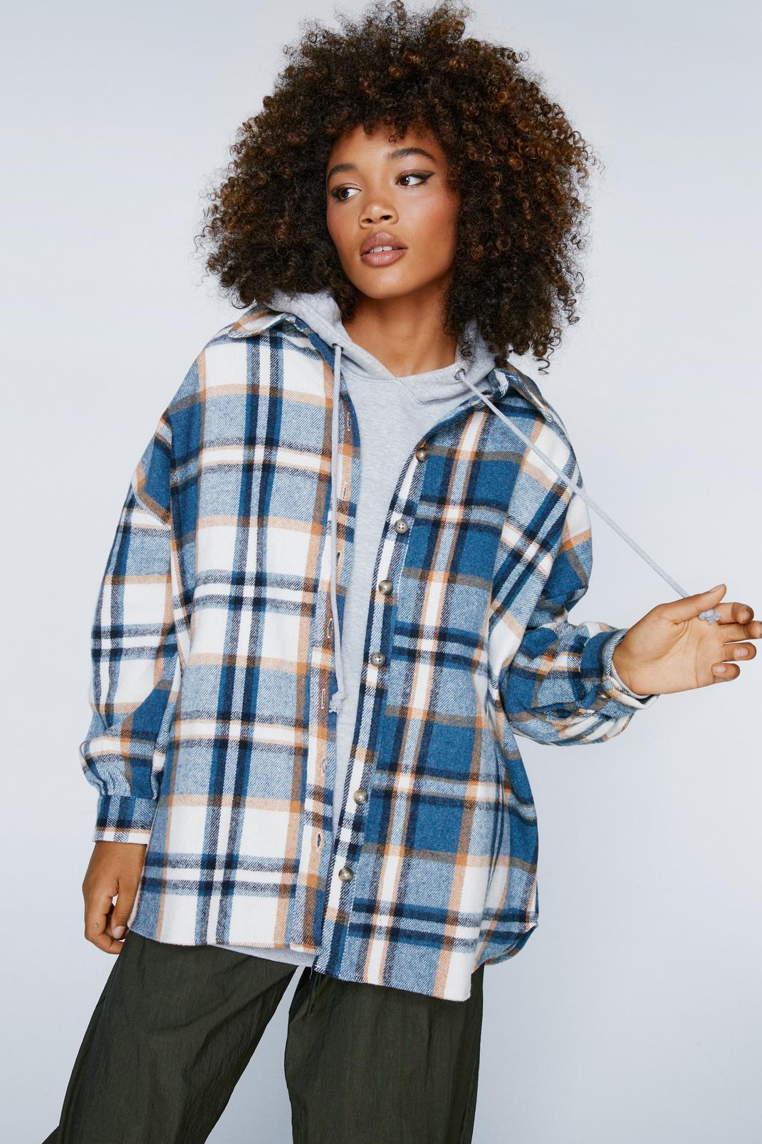 Teal Large Check Flannel Check Oversized Shacket image number 1