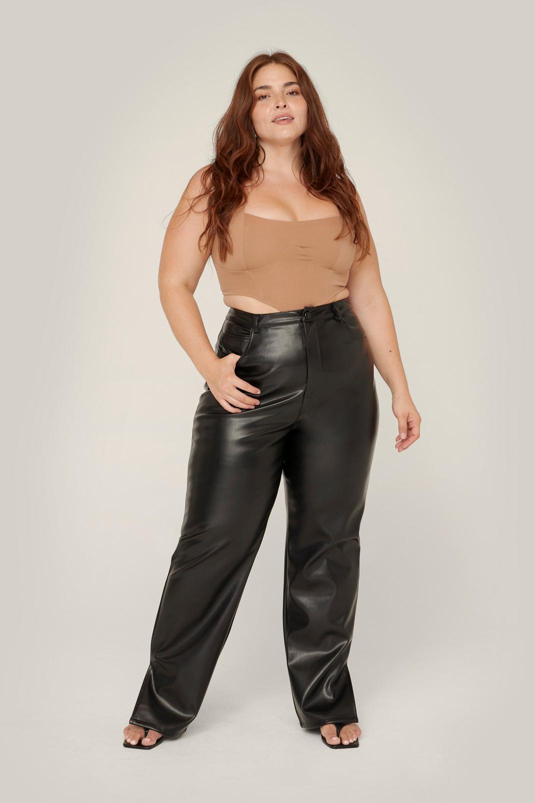 Black Plus Size Faux Leather Split Hem Pants image number 1