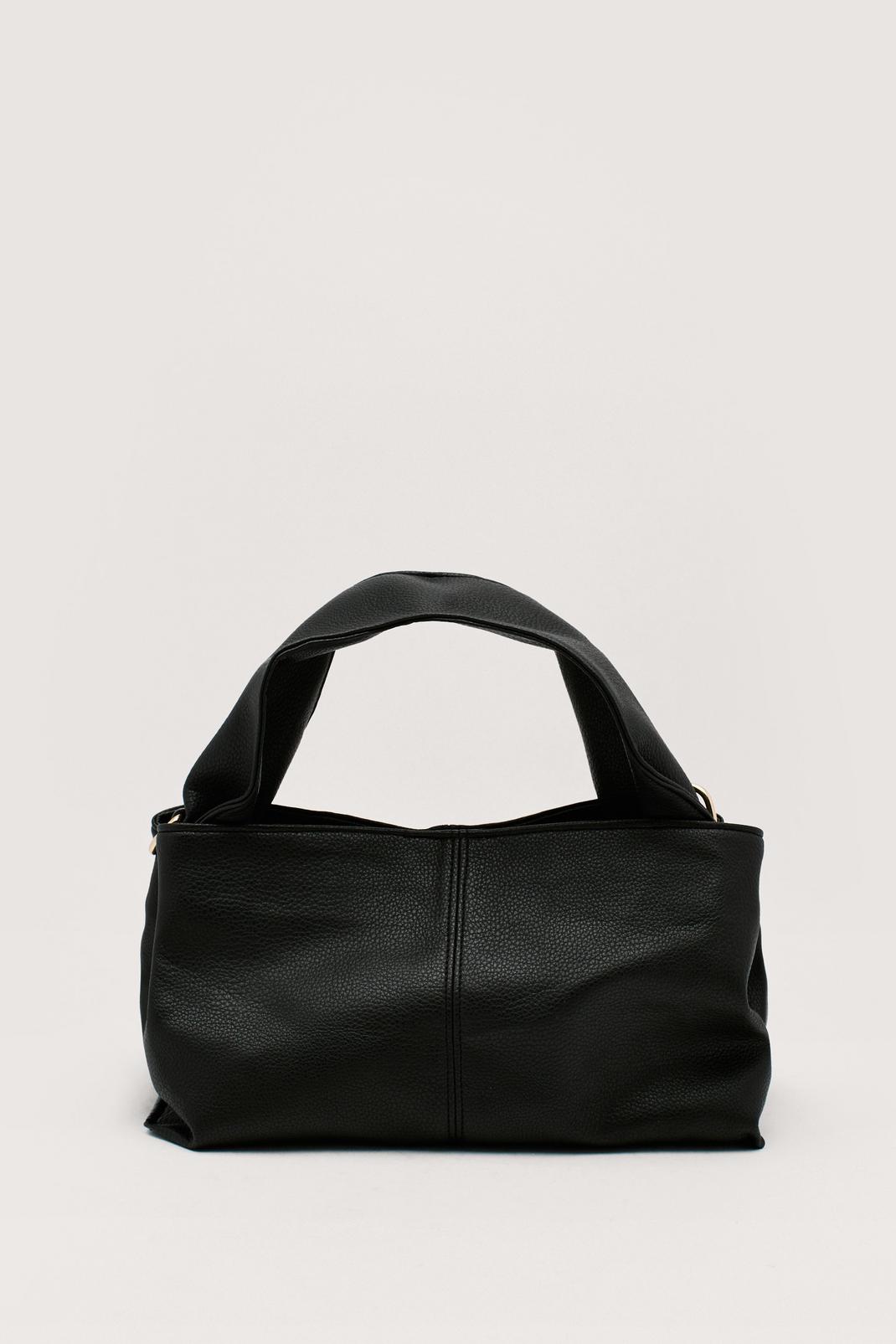 Black Faux Leather Slouchy Day Tote Bag image number 1