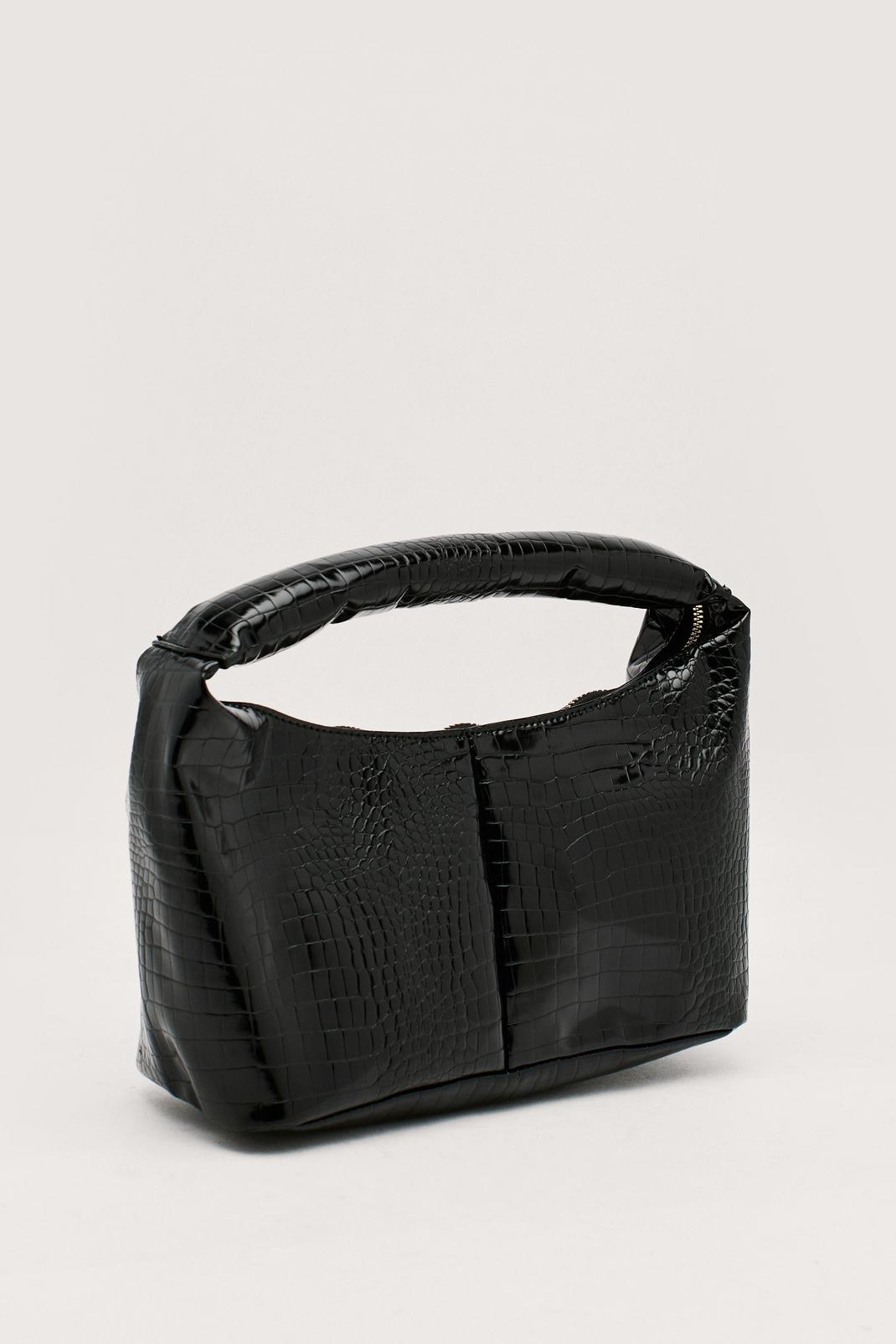 Black Faux Leather Croc Shoulder Bag image number 1