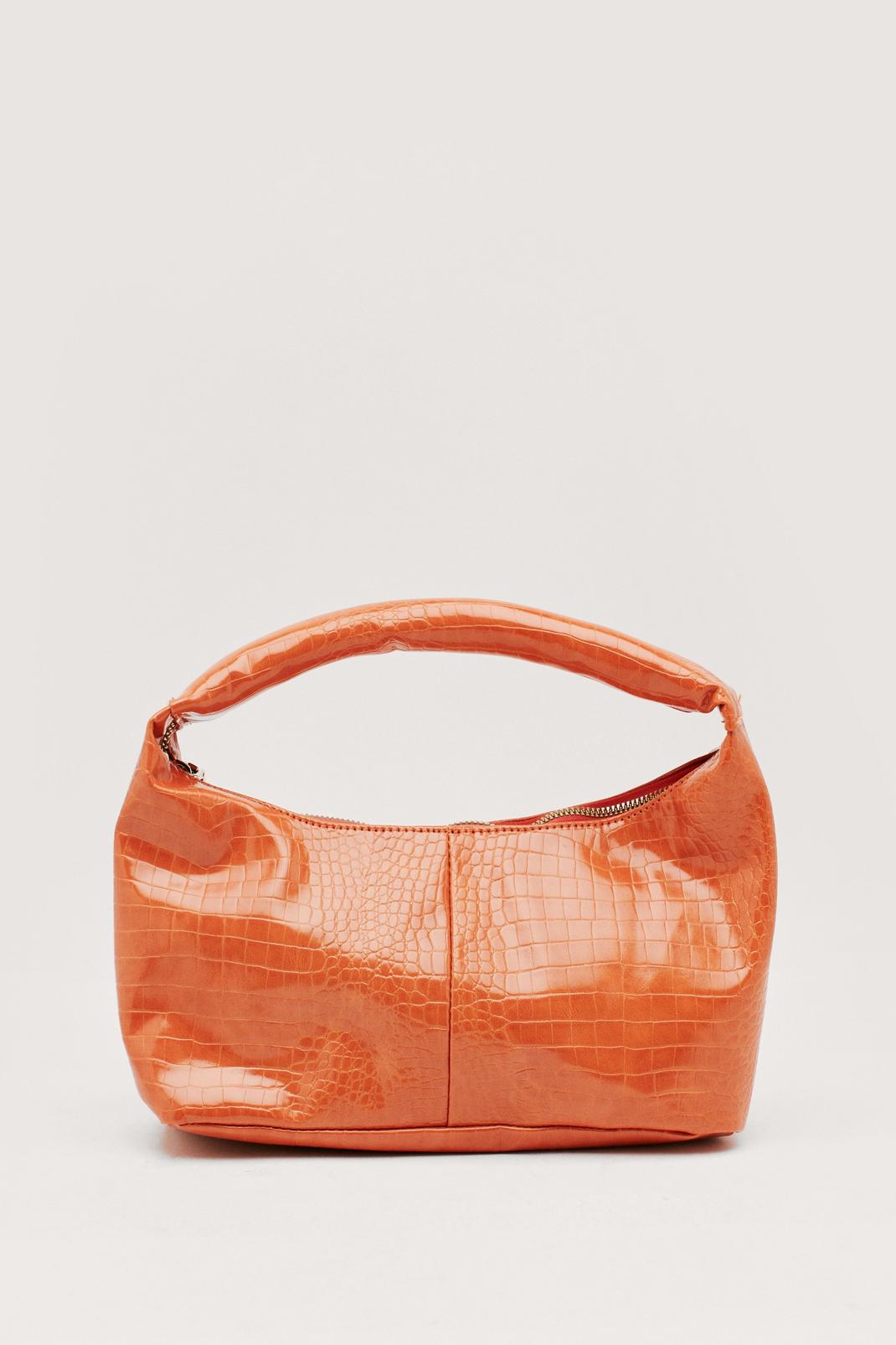 Orange Faux Leather Croc Shoulder Bag image number 1