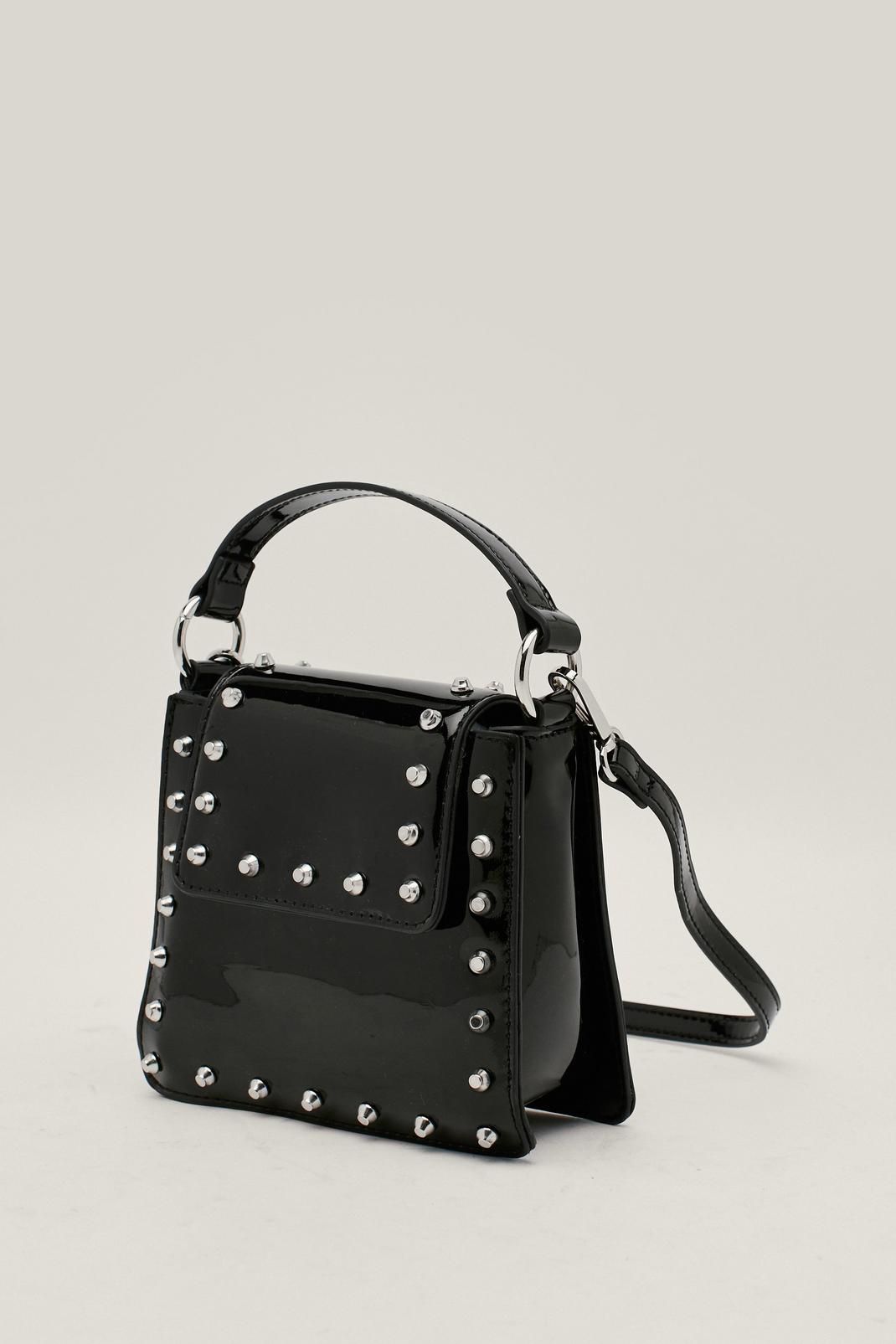 Black Patent Faux Leather Studded Crossbody Bag image number 1