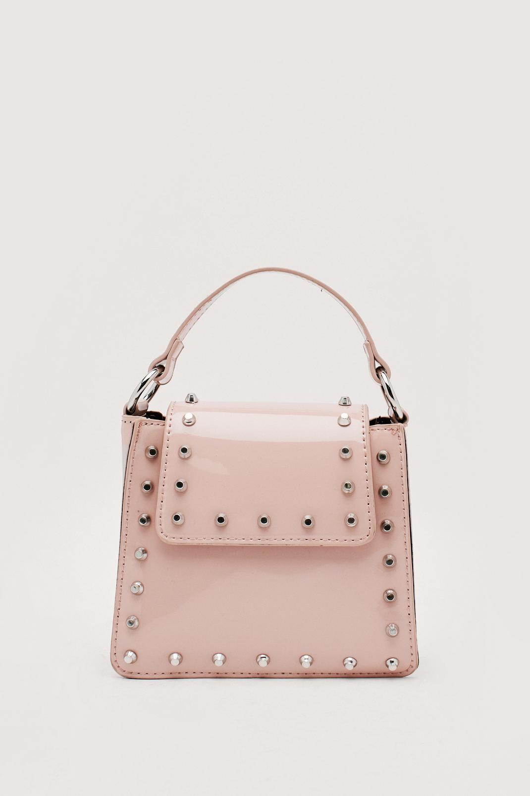 Nude Patent Faux Leather Studded Crossbody Bag image number 1