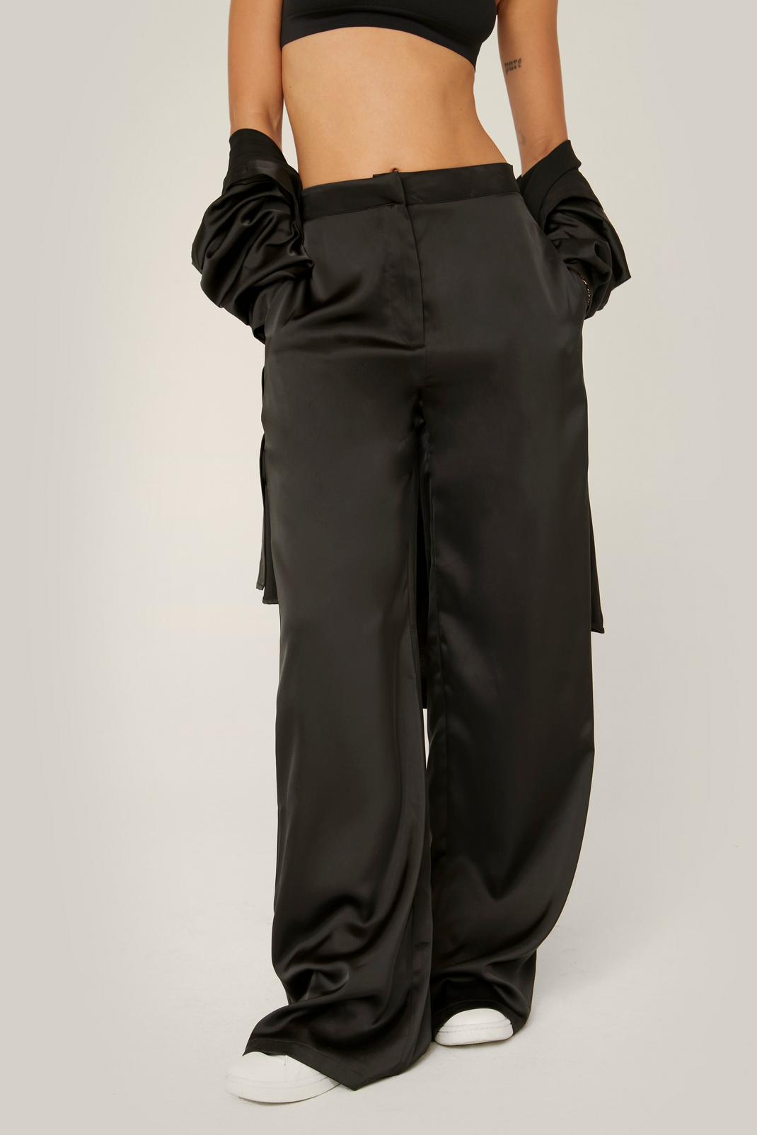 105 Satin Wide Leg Mid Rise Tailored Pants image number 2