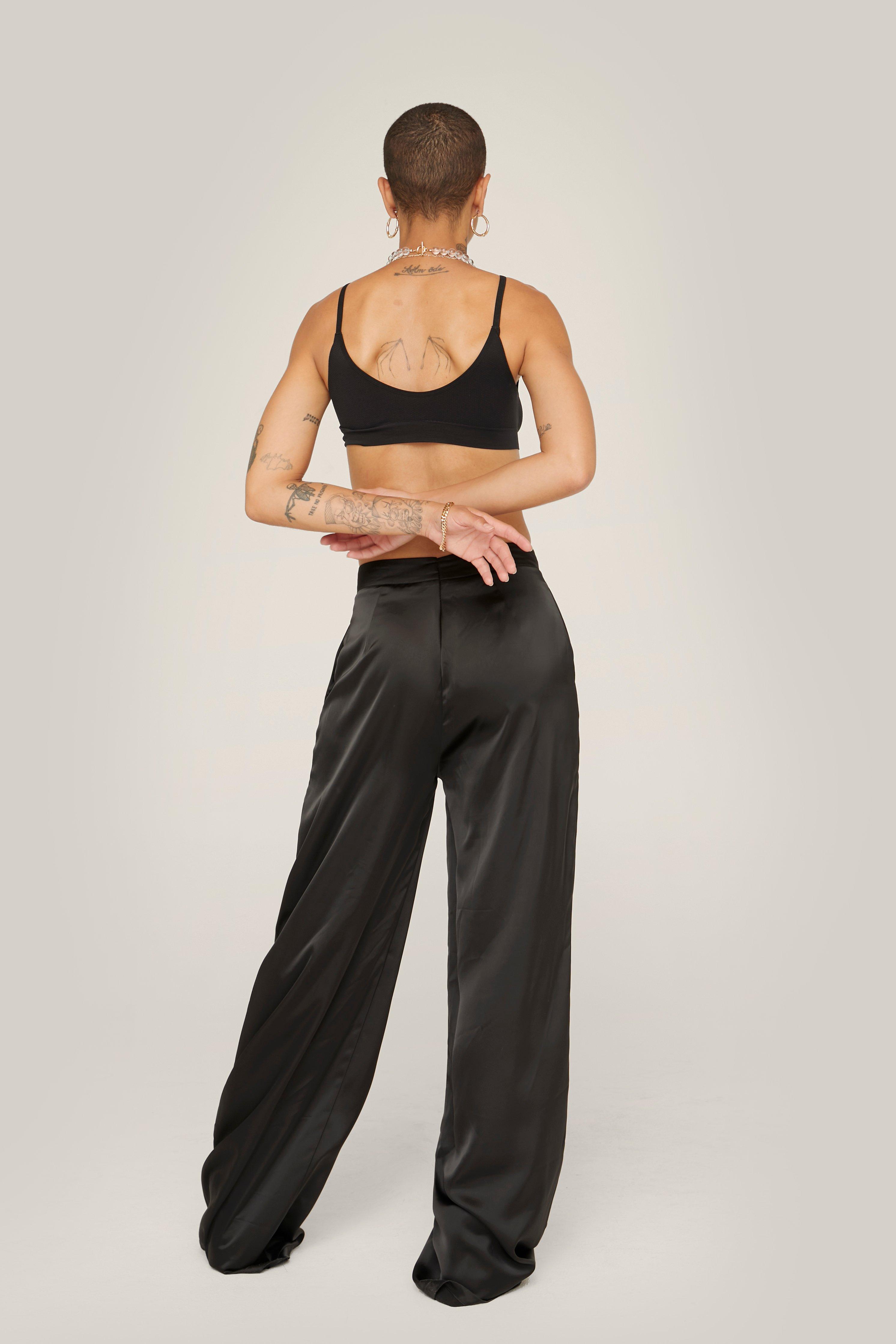 Black Satin Tailored Wide Leg Pants