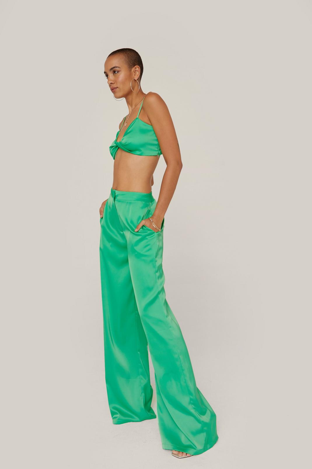 130 Satin Wide Leg Mid Rise Tailored Pants image number 2