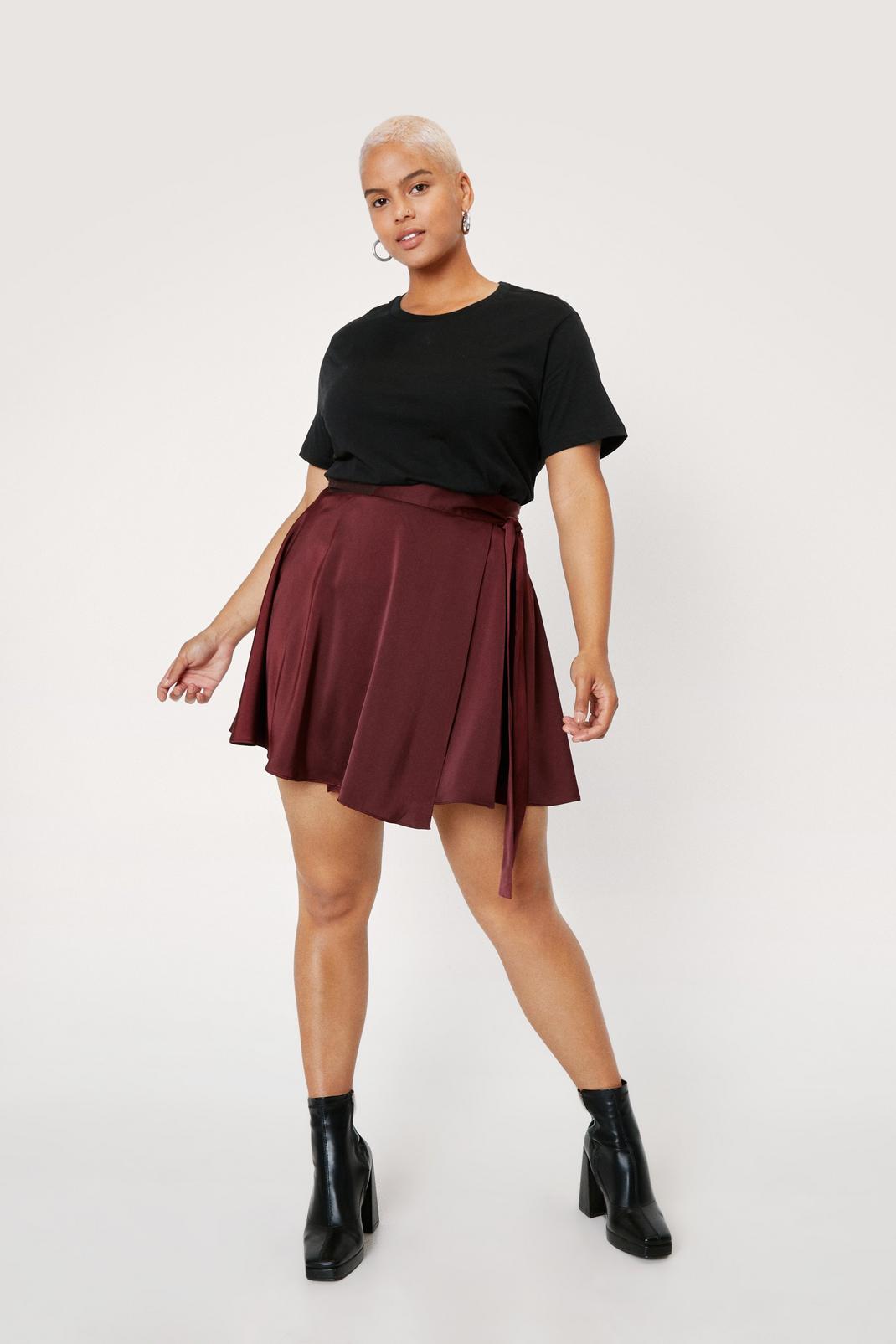 294 Plus Size Satin Wrap Around Mini Skirt image number 2