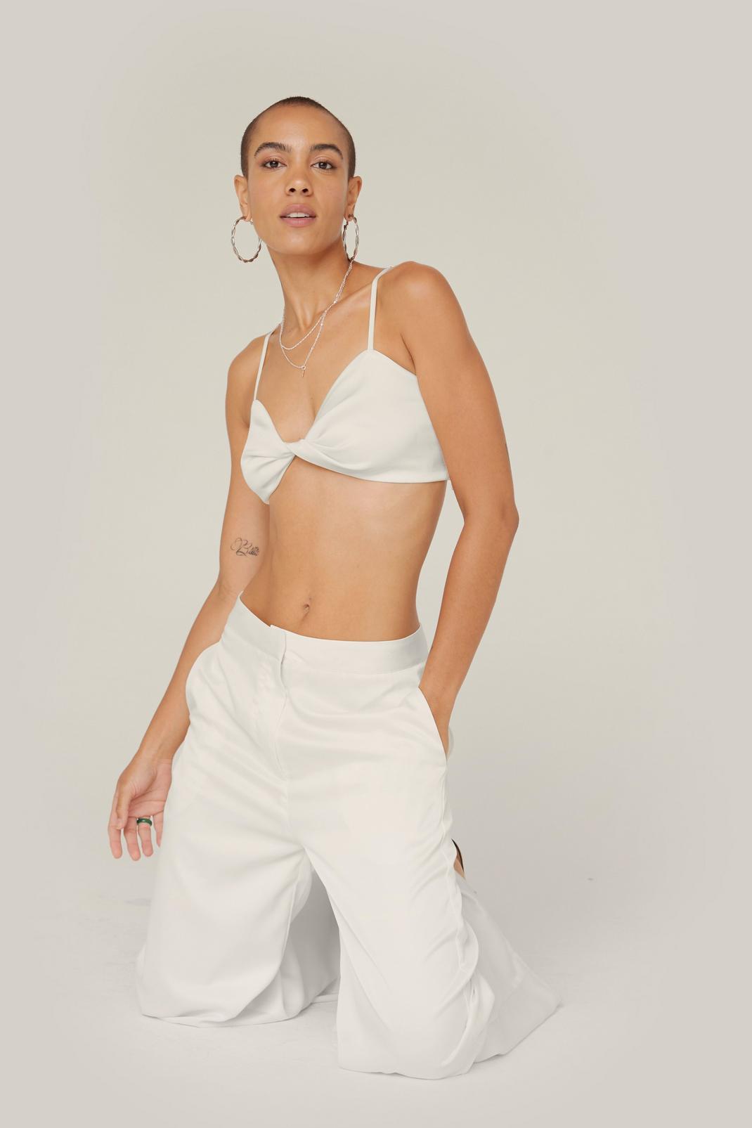 Ivory Satin Twist Front Strappy Bralet image number 1