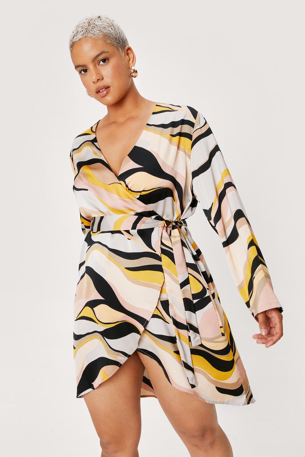 Plus Size Abstract Print Wrap Mini Dress image number 1