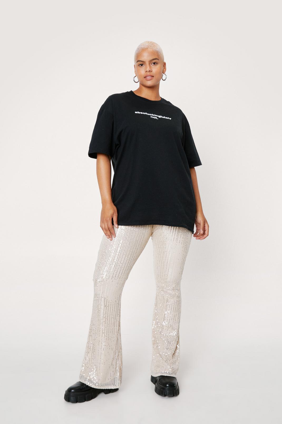 Gold Plus Size High Waisted Sequin Flared Trousers image number 1