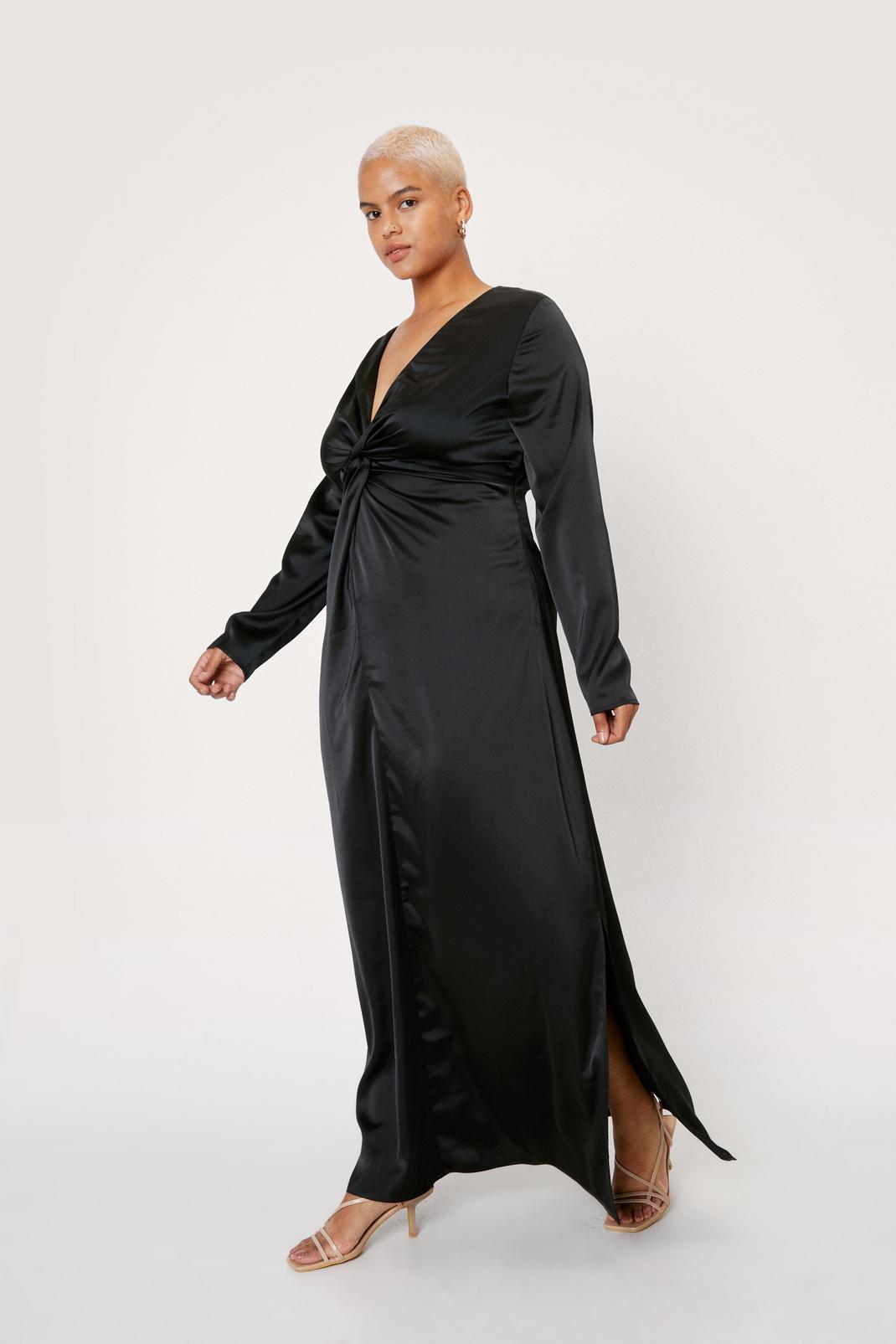 105 Plus Size Twist Front Satin Maxi Dress image number 2