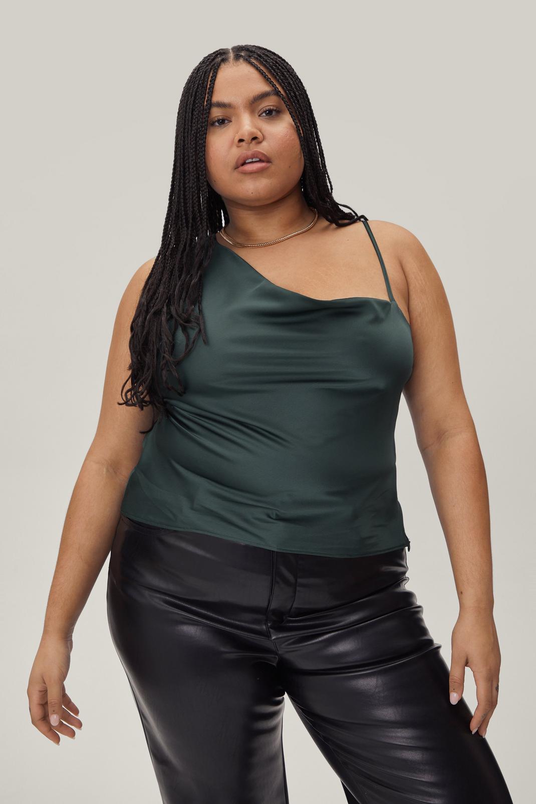 Green Plus Size Asymmetric Cowl Cami Top image number 1
