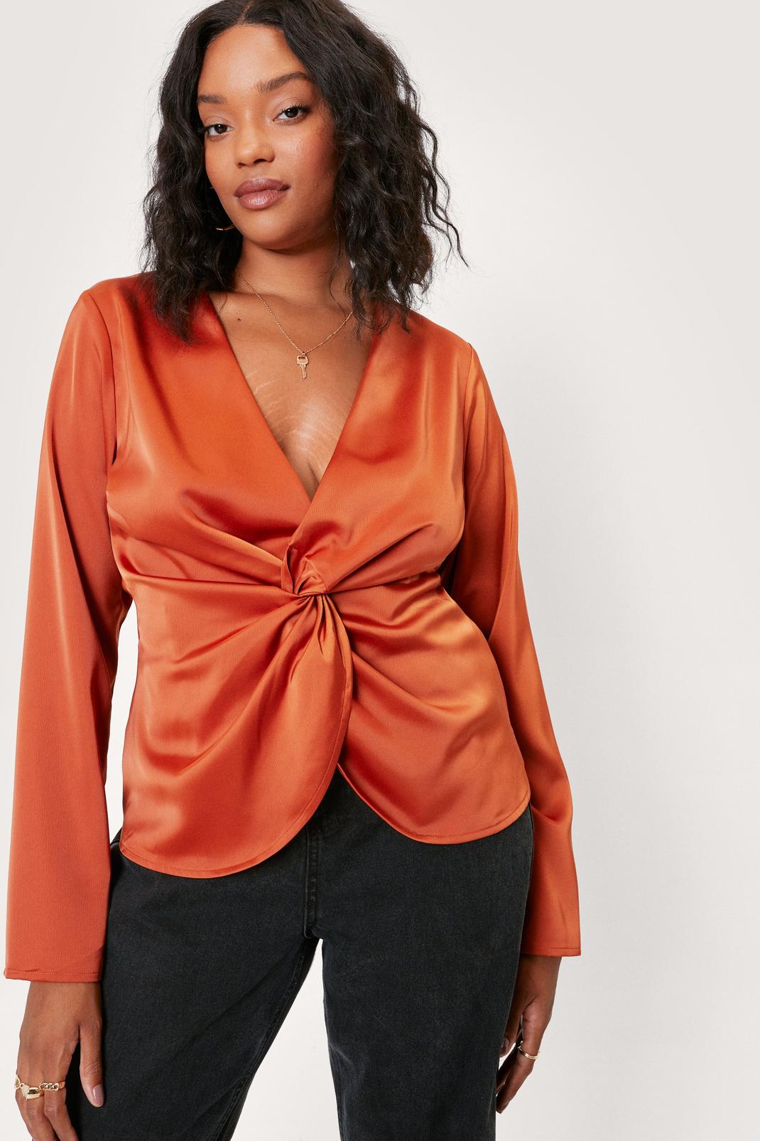 Rust Plus Size Satin Twist Front Top image number 1
