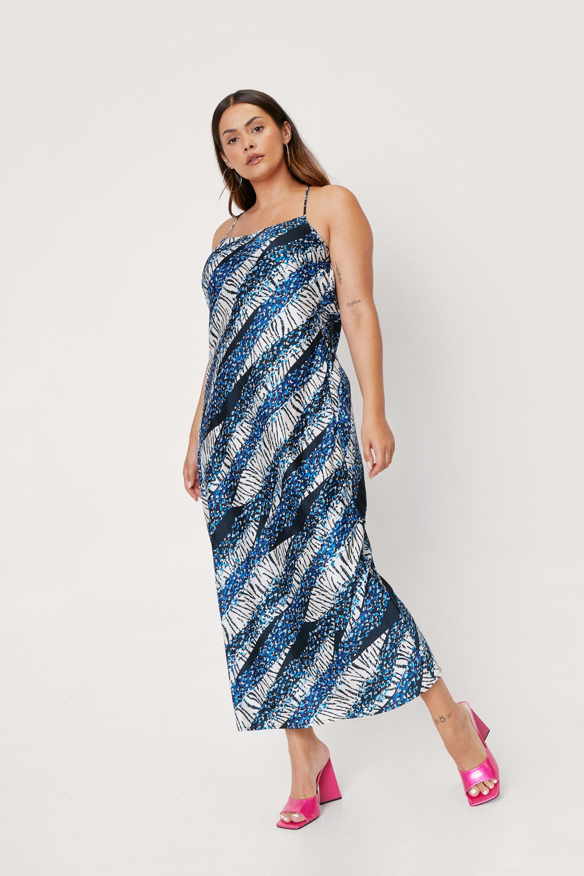Cowl back satin animal dress instock warehouse