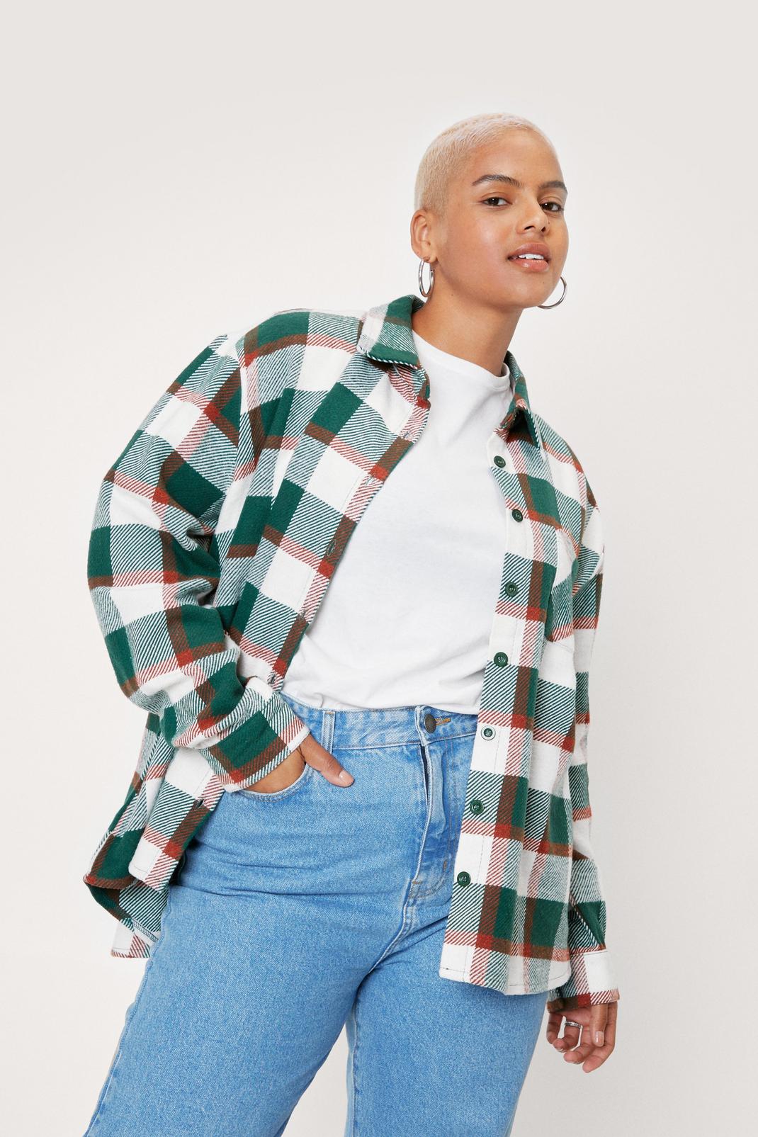 Plus Size Check Print Collared Shacket image number 1