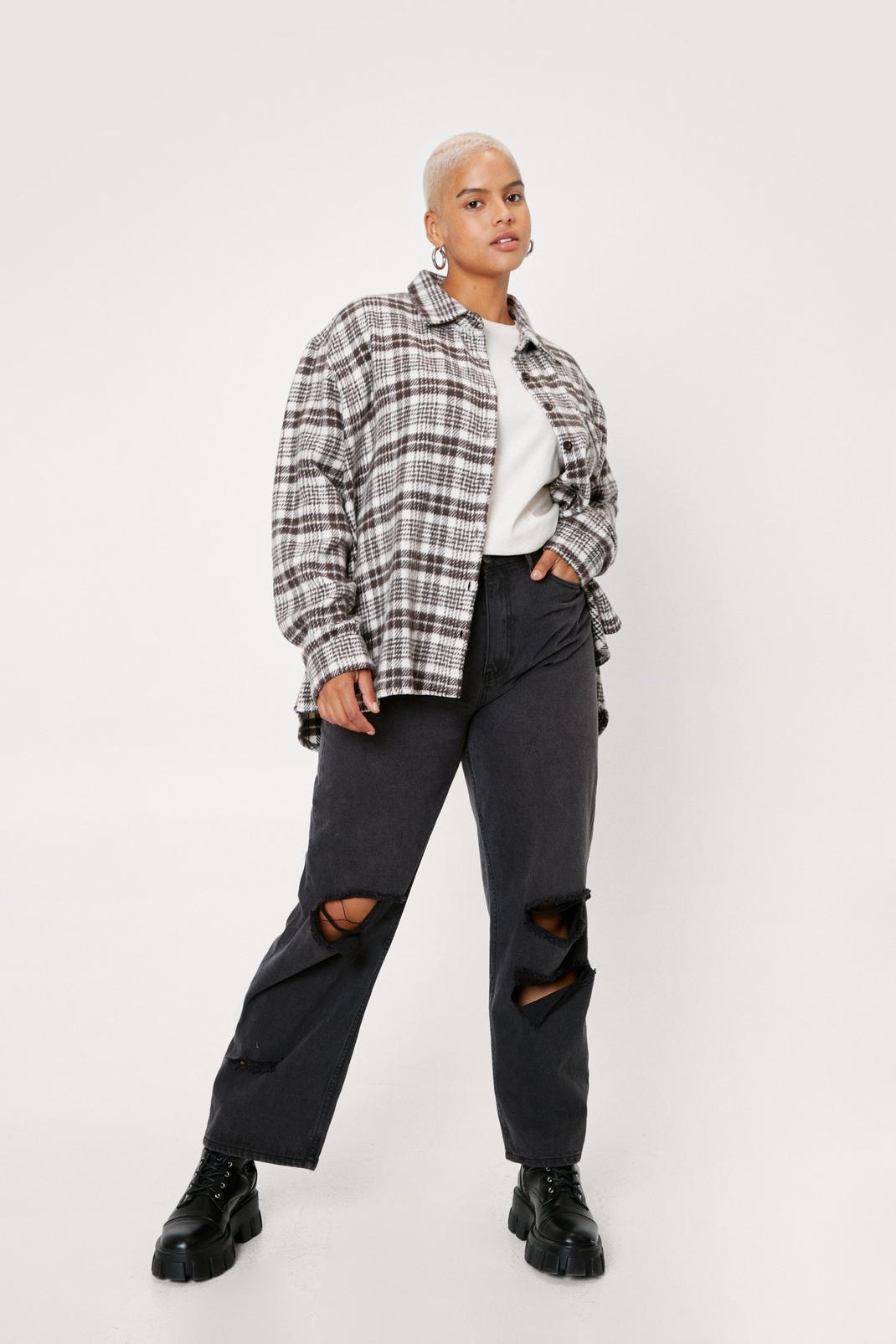 186 Plus Size Chocolate Check Shacket image number 2