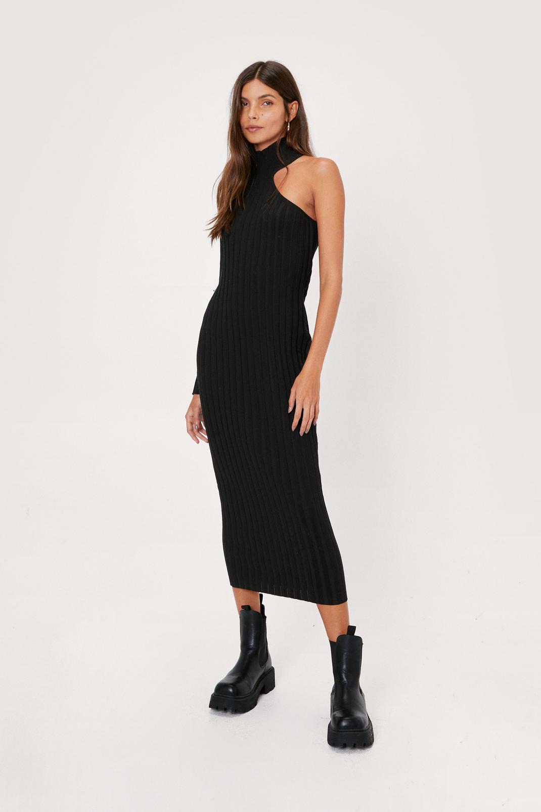 105 One Shoulder Wide Ribbed Knitted Midi Dress image number 1