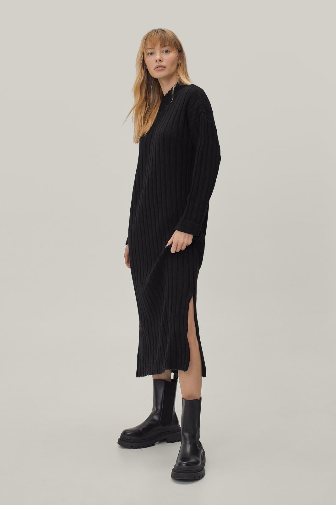 105 Wide Ribbed Turn Cuff Midi Sweater Dress image number 2