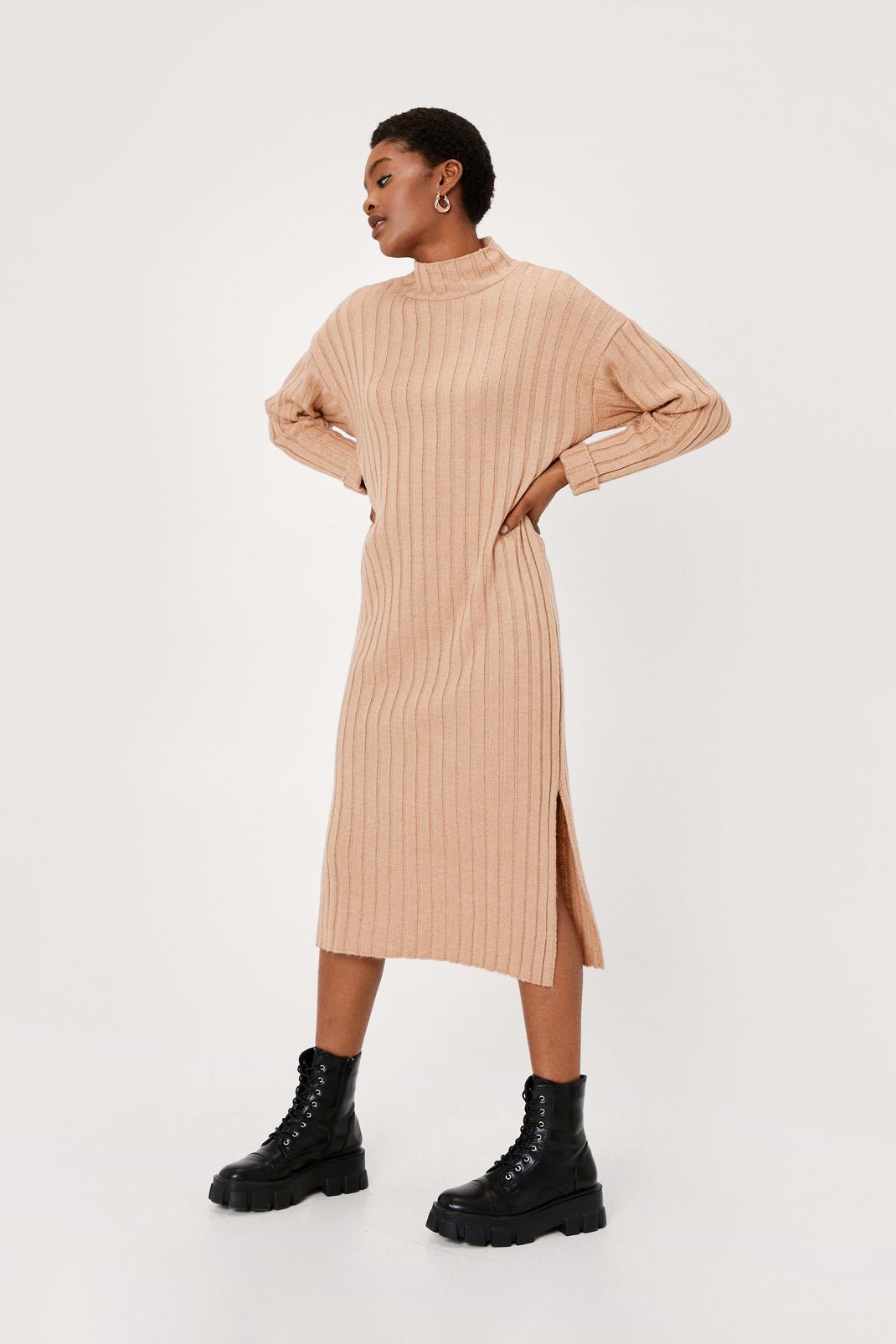 111 Wide Ribbed Turn Cuff Midi Sweater Dress image number 2