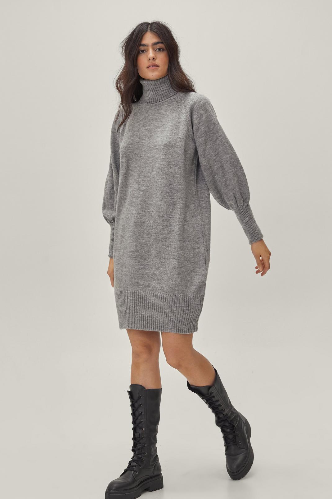 131 Puff Sleeve Roll Neck Sweater Dress image number 2