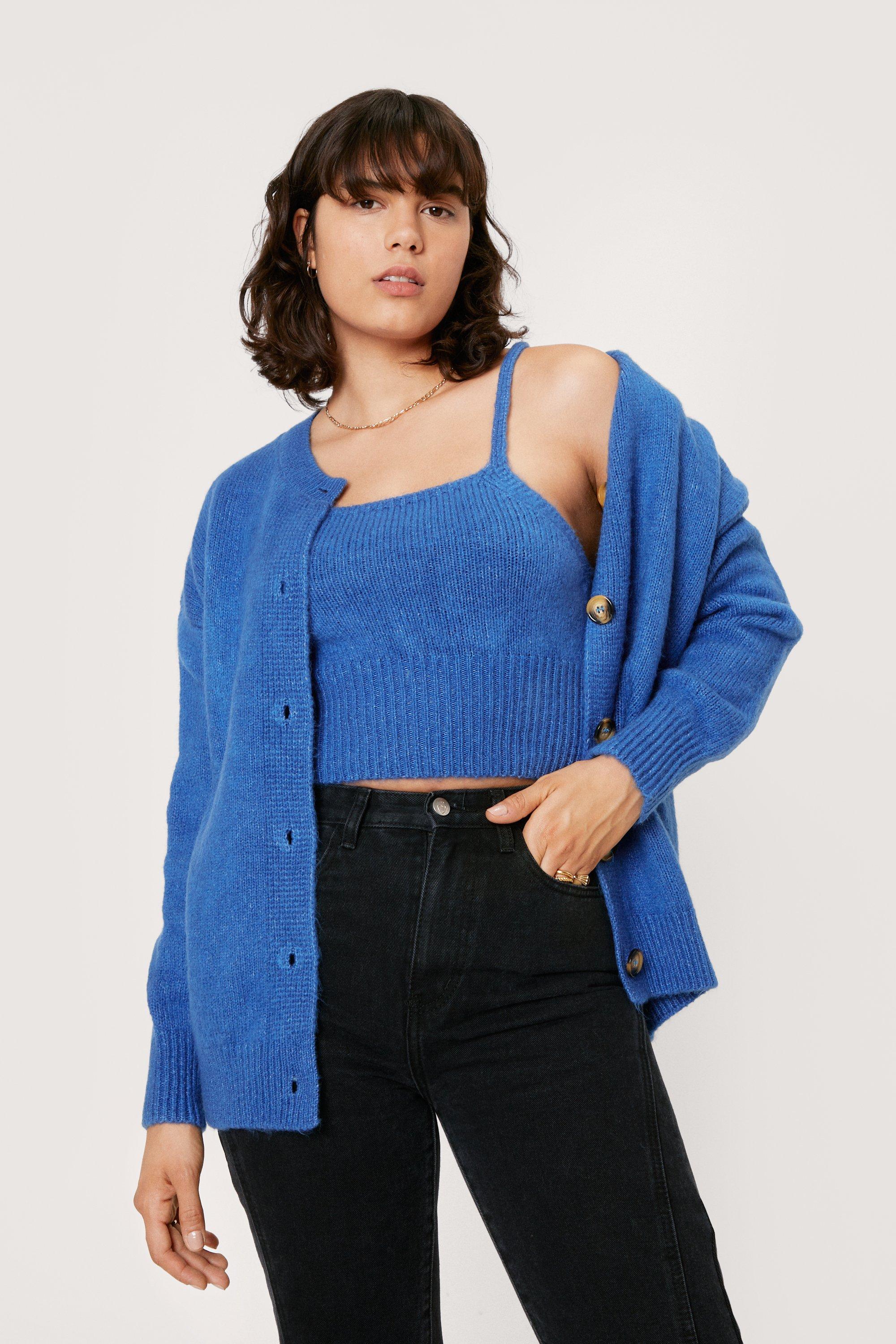 DIESEL Knitted Bra Top And Cardigan Set in Blue