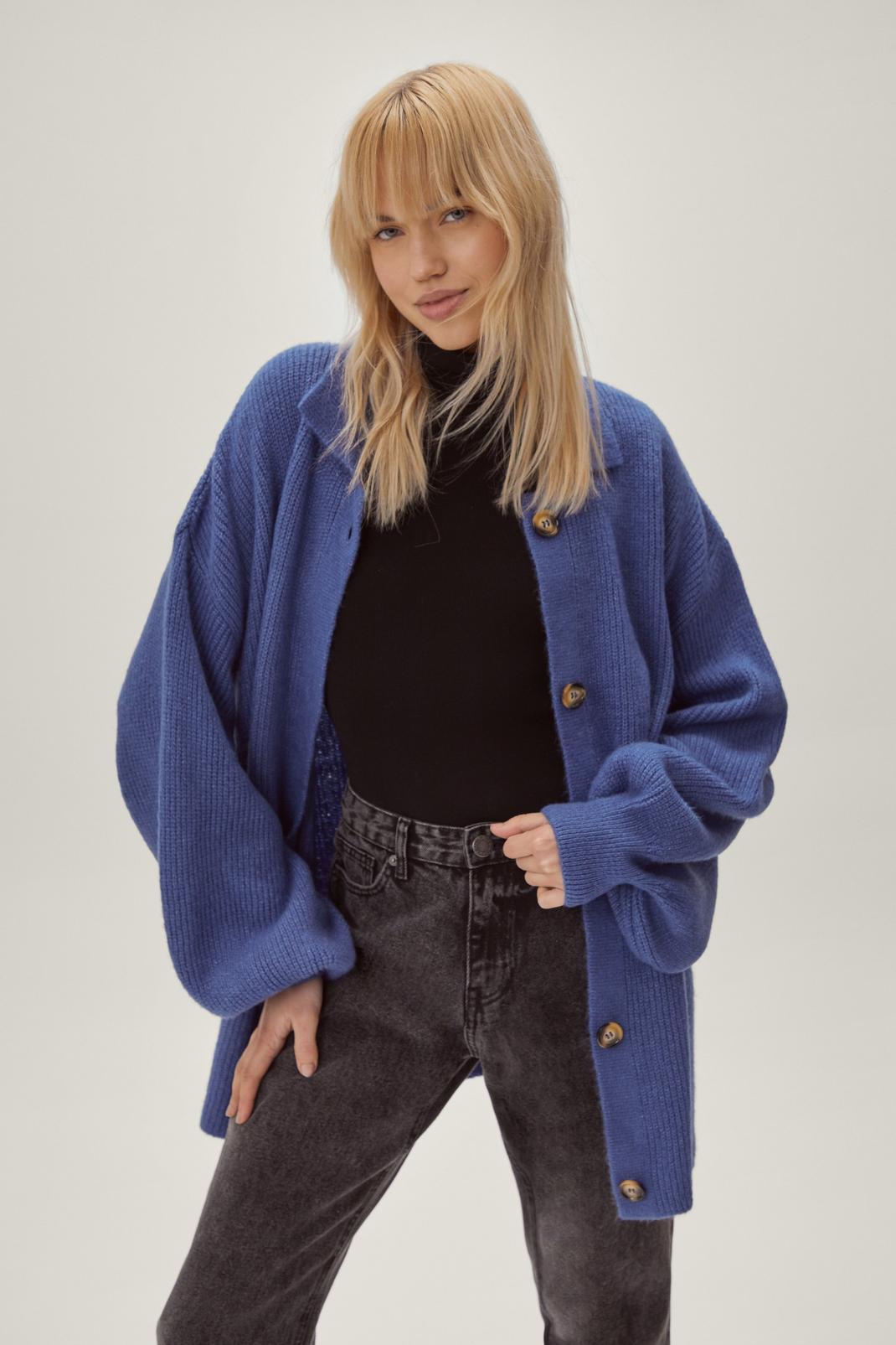 Blue Collar Button Down Longline Slouchy Cardigan image number 1