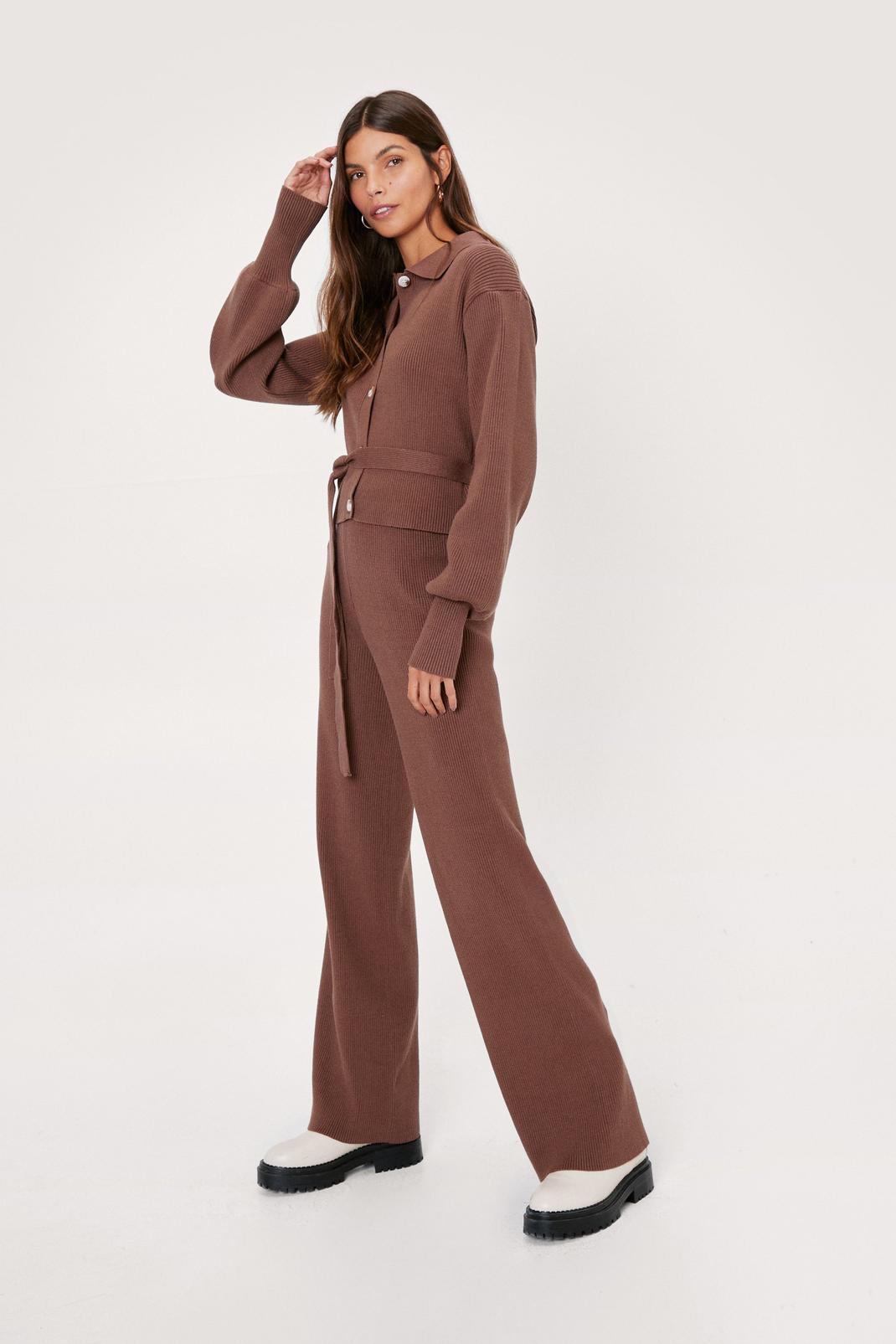 186 Ribbed Knitted Belted Cardigan And Pants Set image number 2