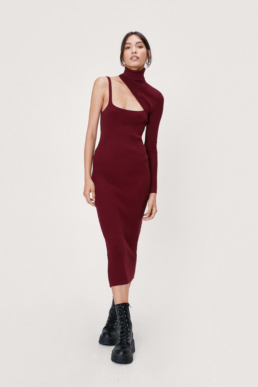 2 In 1 One Shoulder Knitted Midi Dress