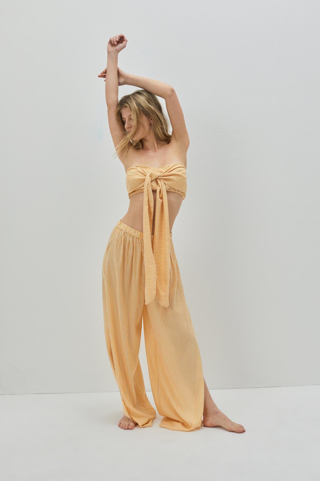 Yellow Eco Viscose Stripe Bandeau and Pants Cover Up image number 1