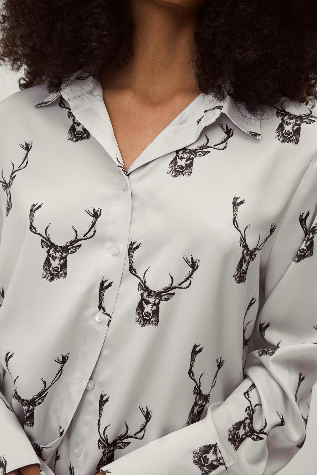 123 Recycled Satin Deer Print Pyjama Trousers Set image number 2