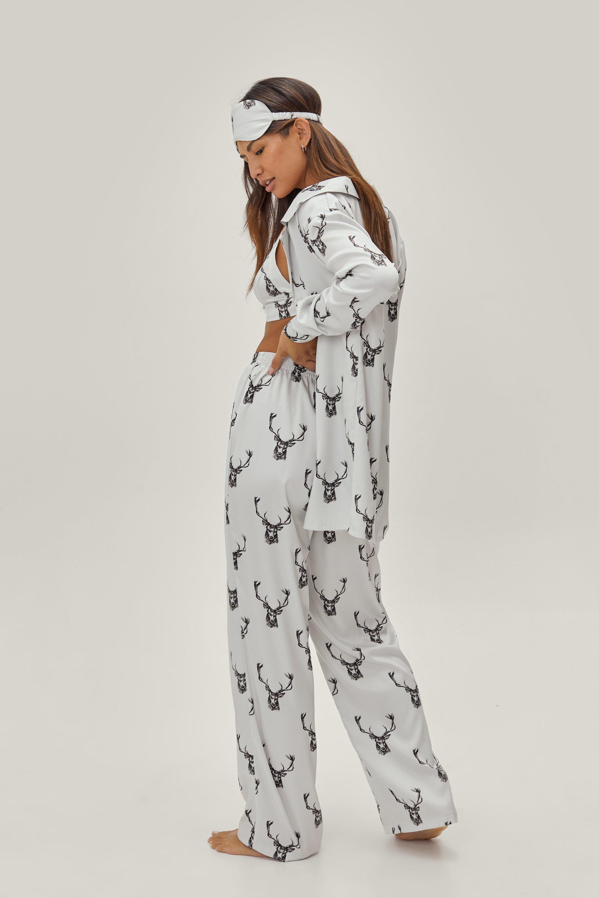 Recycled Satin Deer 4 Pc Pyjama Pants Set