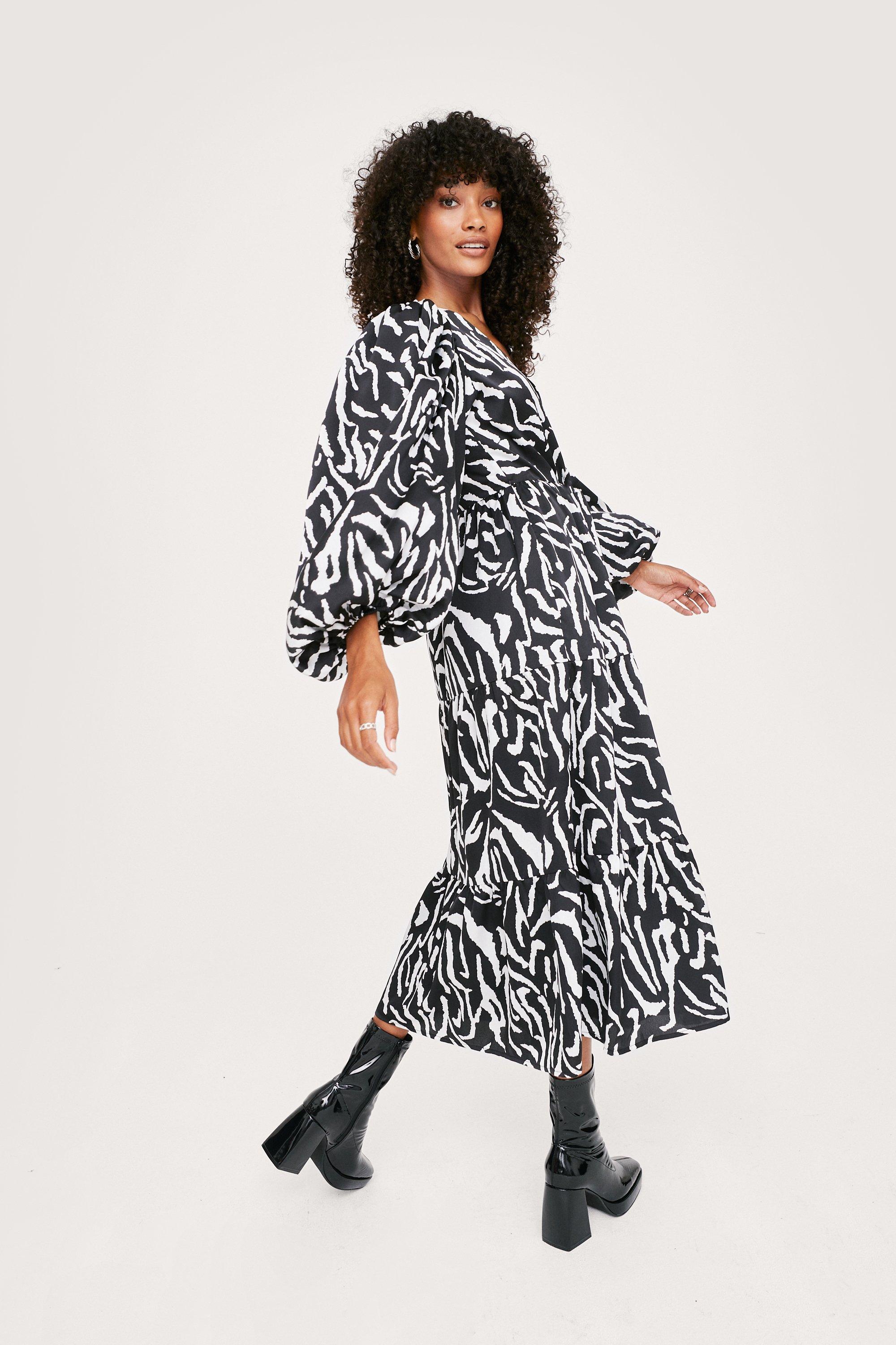 Zebra Print Long Sleeve Midi Wrap Dress | Nasty Gal