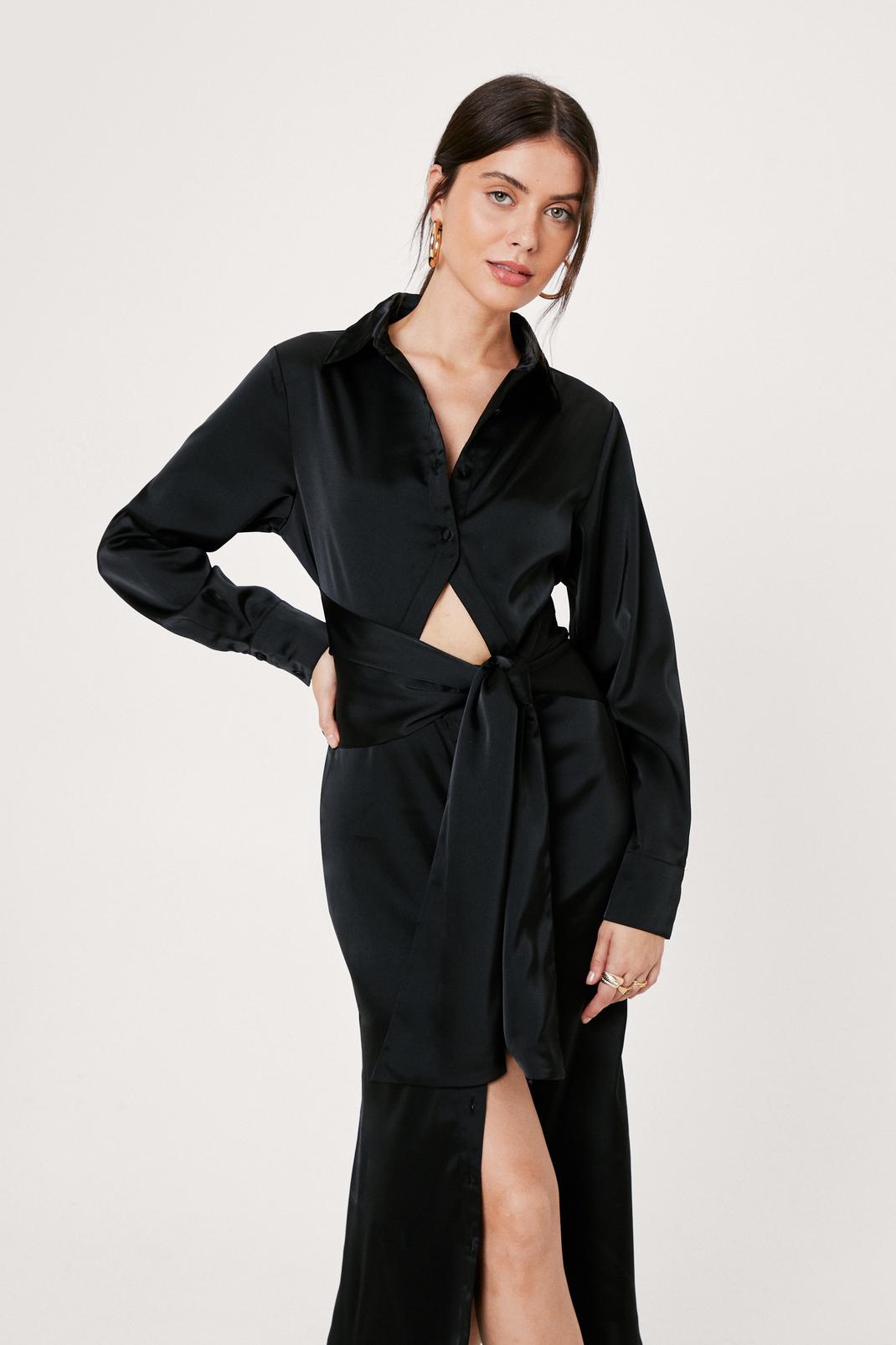 105 Cut Out Tie Front Midi Shirt Dress image number 2