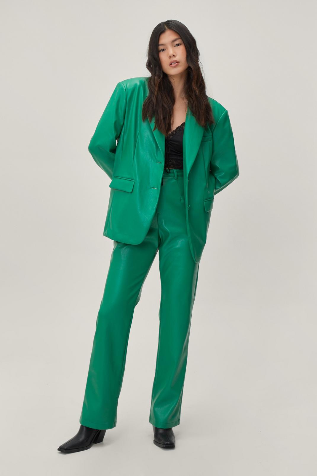 Green Faux Leather Oversized Suit Blazer image number 1