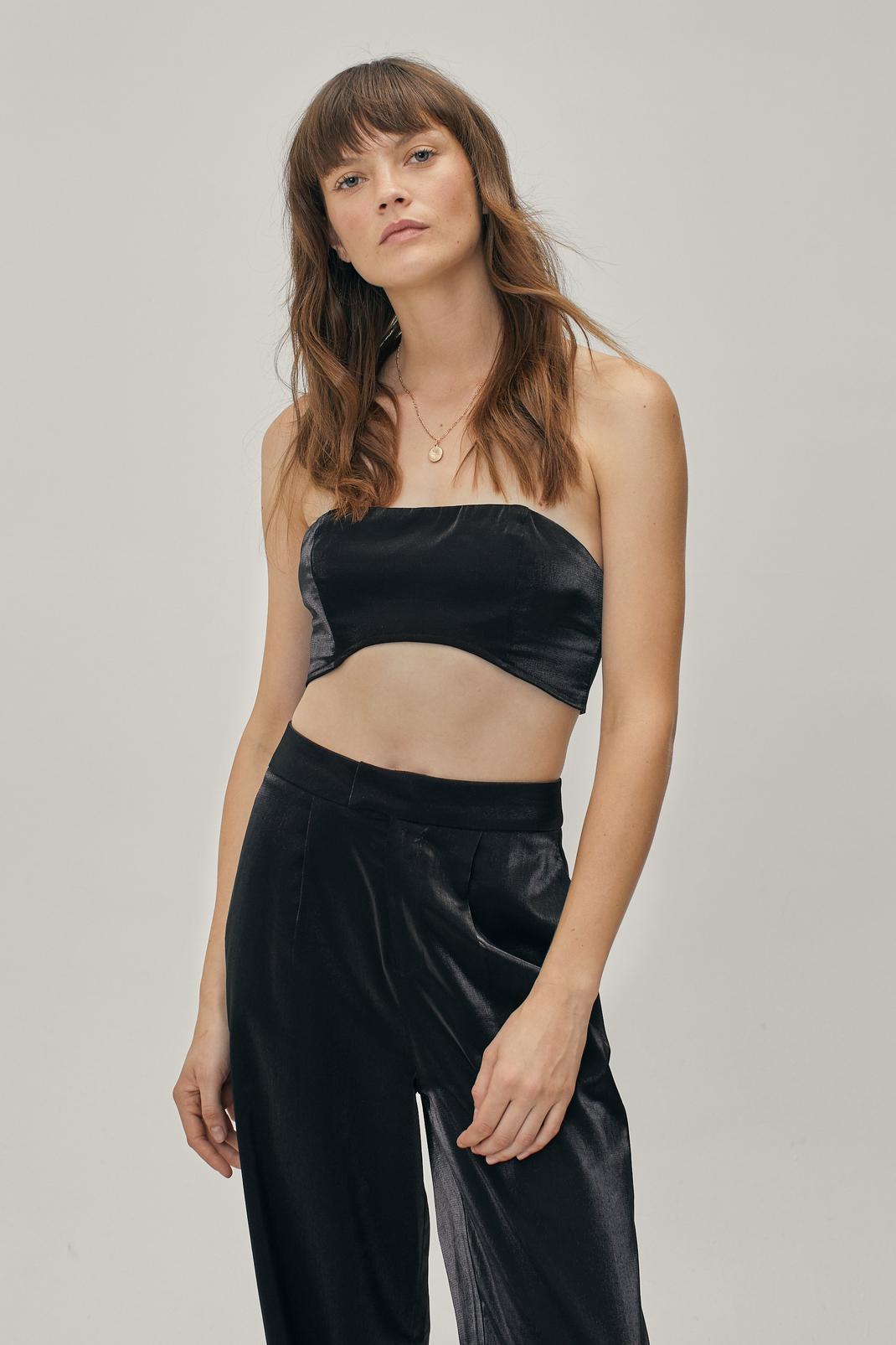 Black Glass Fabric Boned Cropped Bralette image number 1