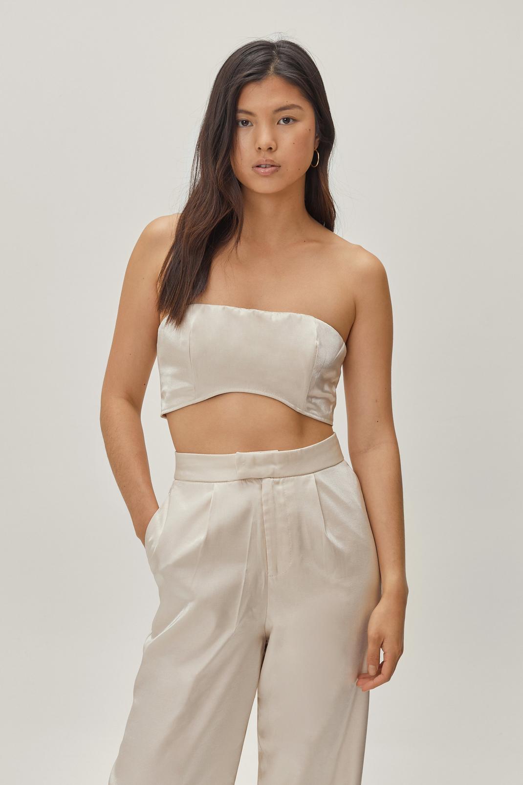 Ivory Glass Fabric Boned Cropped Bralette image number 1