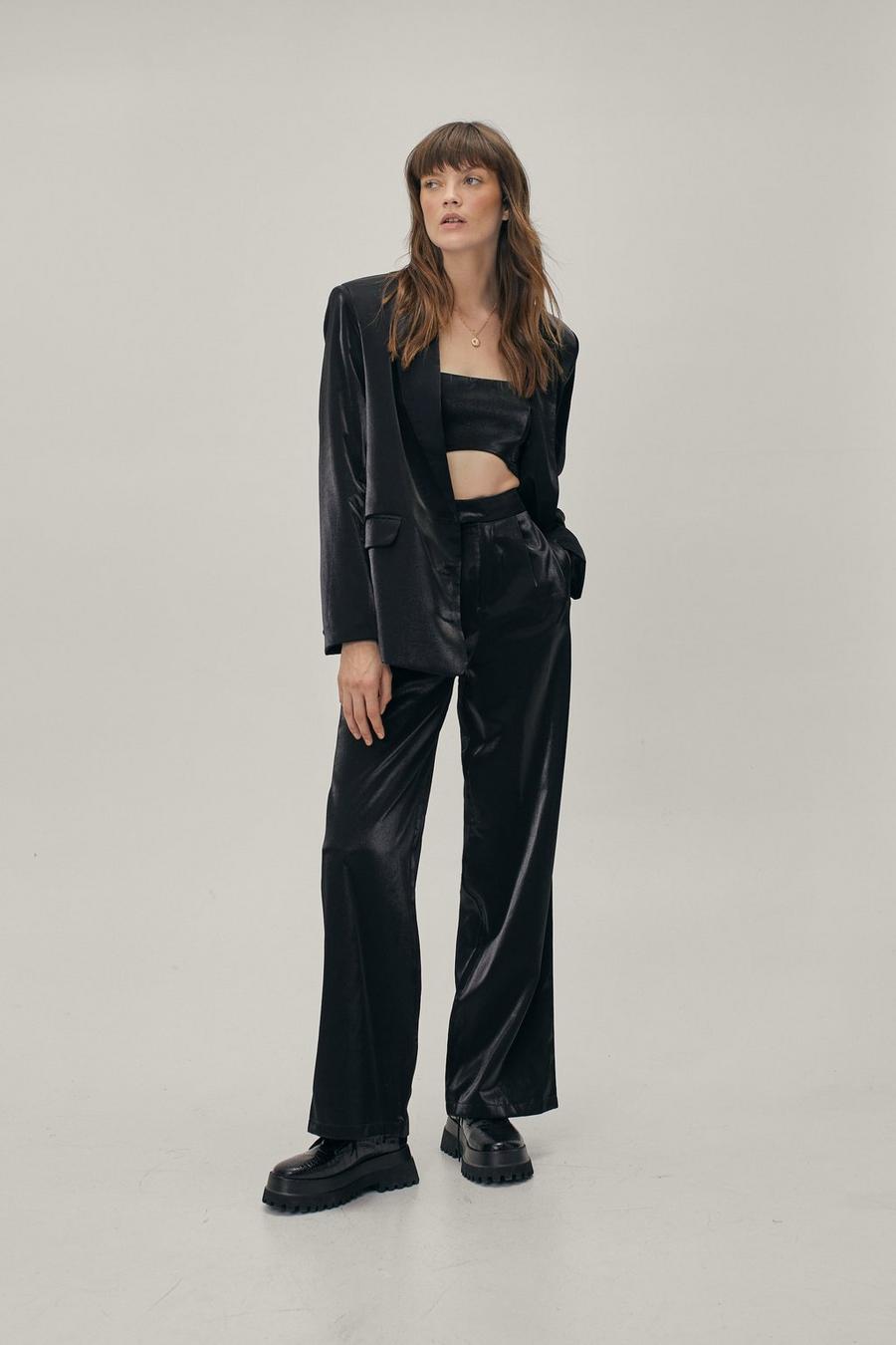 Glass Fabric Wide Leg Suit Trousers