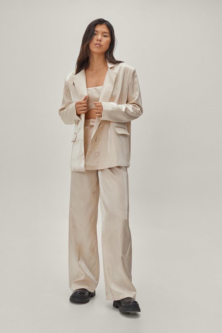 Glass Fabric Wide Leg Suit Trousers