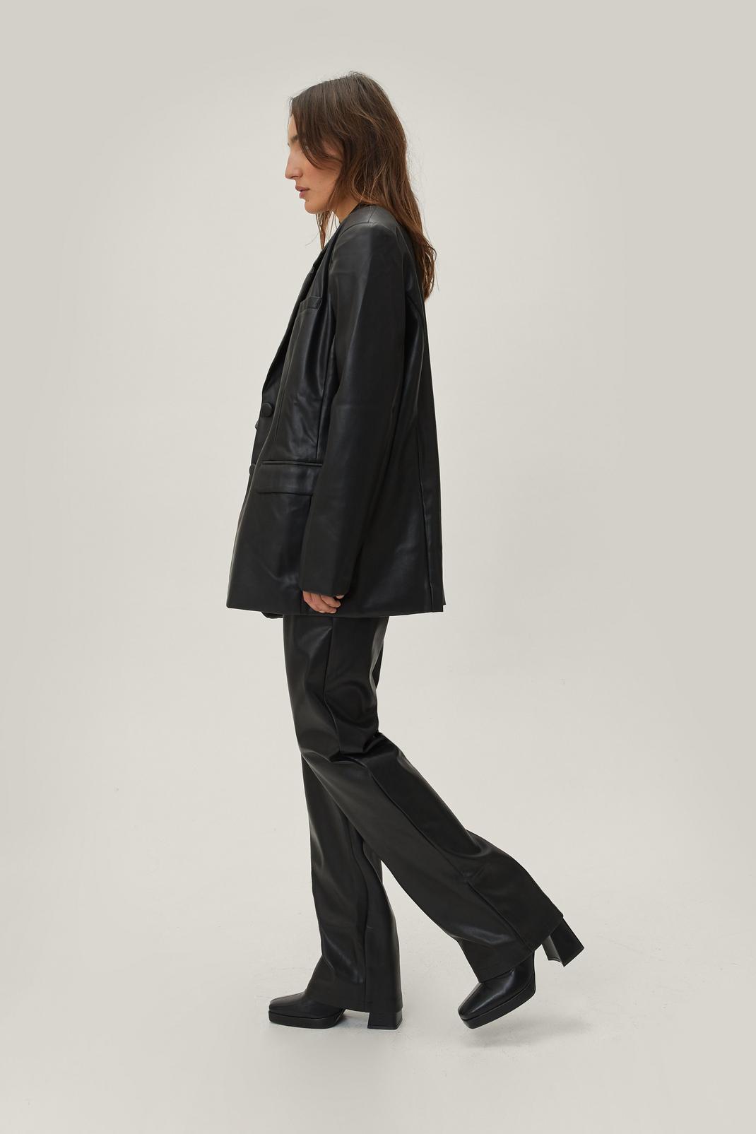 Black Faux Leather Tailored Straight Leg Trousers image number 1