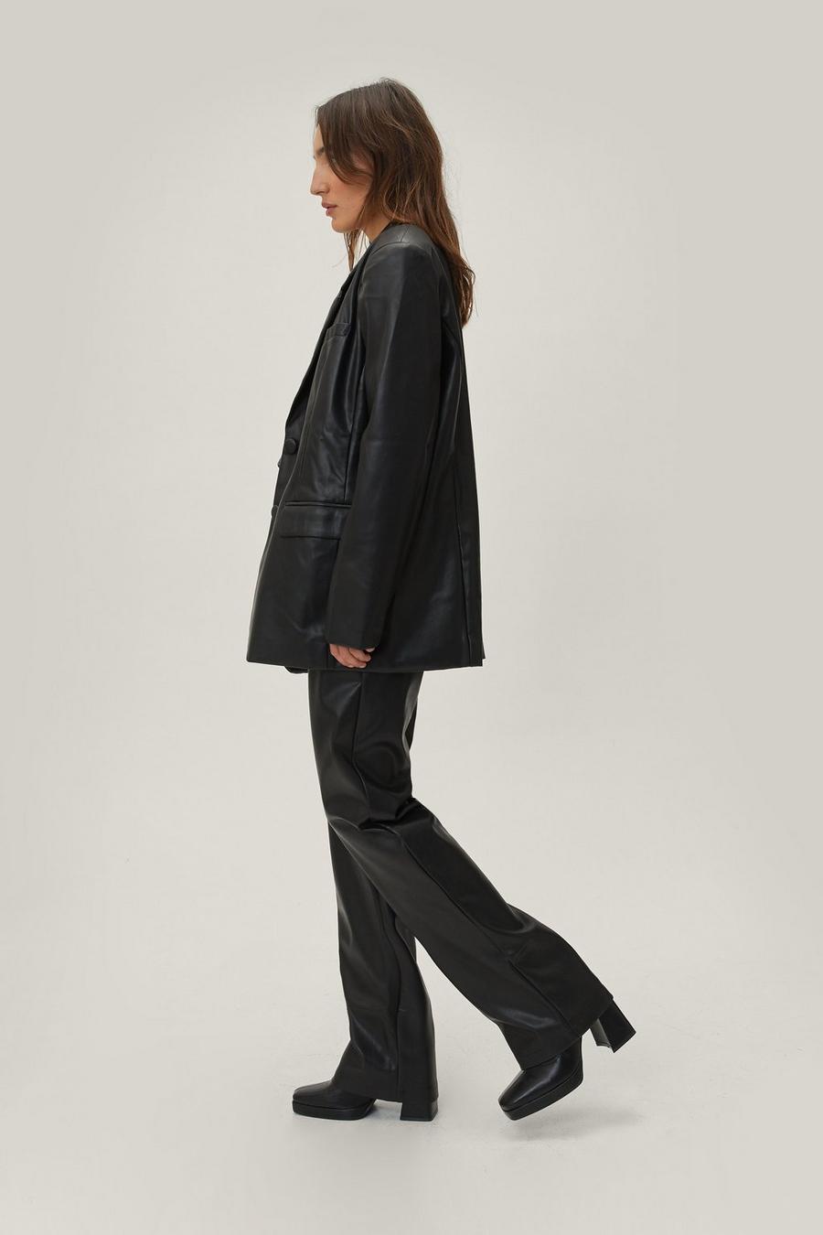 Faux Leather Tailored Straight Leg Pants