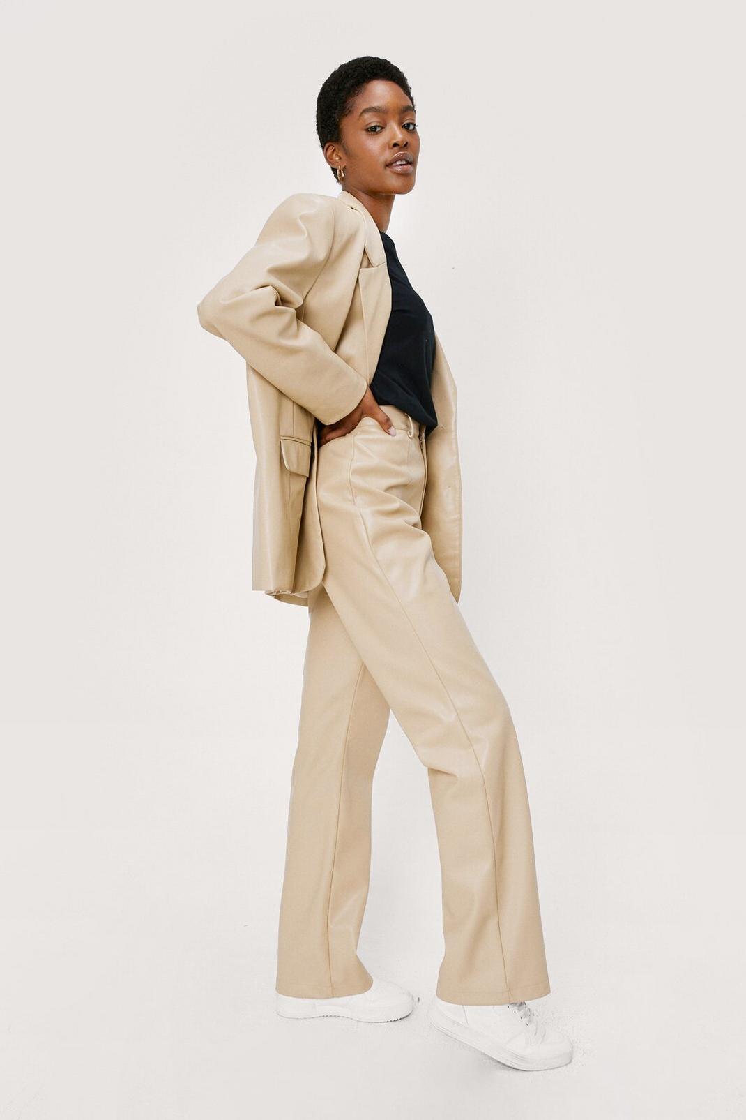 Premium - Pantalon ample en simili à détails pincés, Butter image number 1