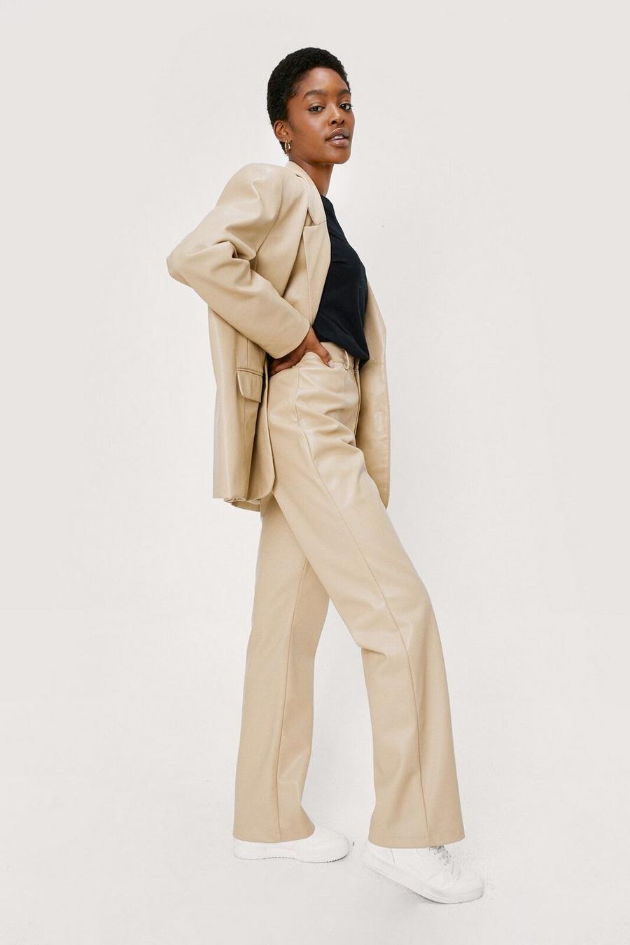 Premium - Pantalon ample en similicuir à détails pincés