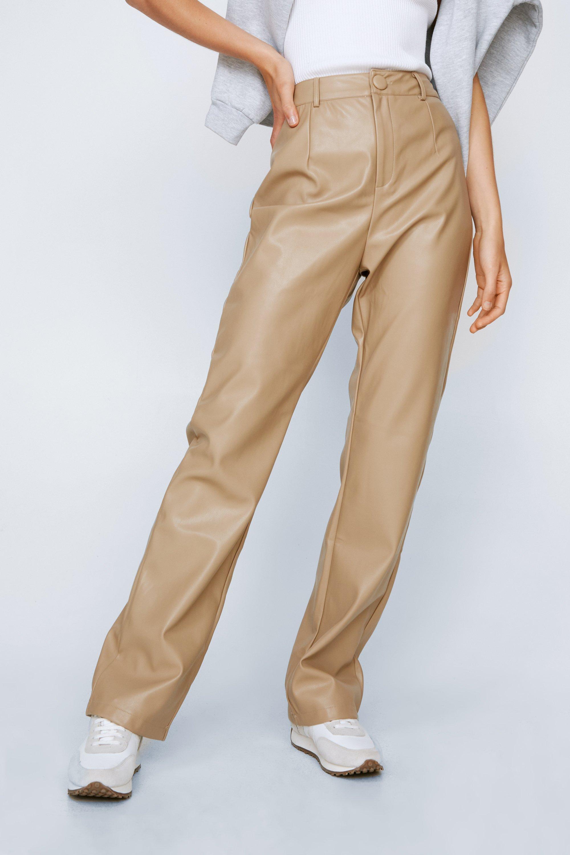 Faux Leather Tailored Straight Fit Pants