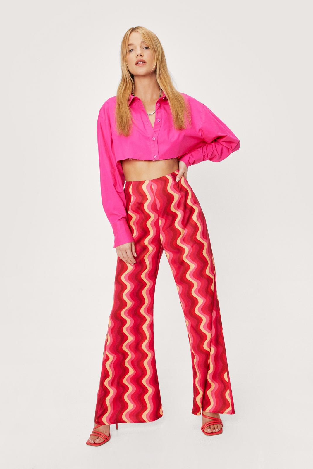Pink Petite Abstract Wave Flare Pants image number 1
