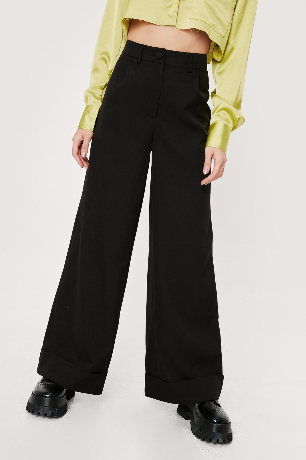 105 Petite Wide Leg Turn Up Trousers image number 2
