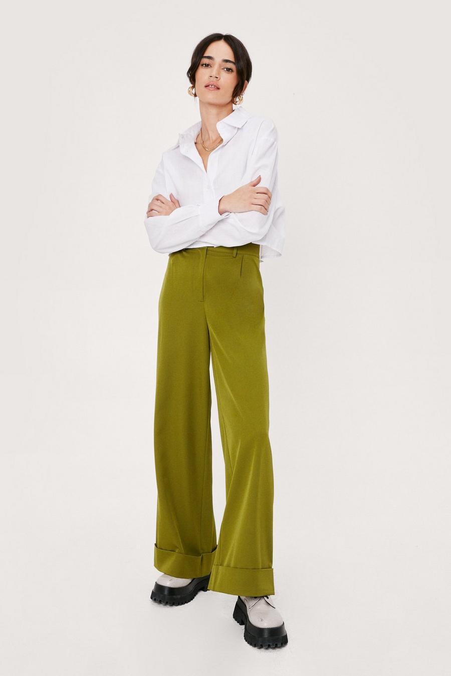 petite wide leg leather trousers