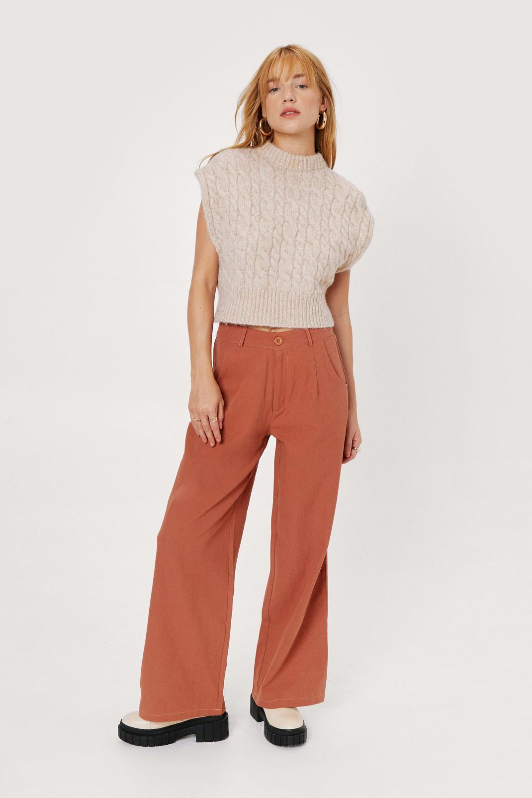 Rust Petite High Waisted Wide Leg Trousers image number 1