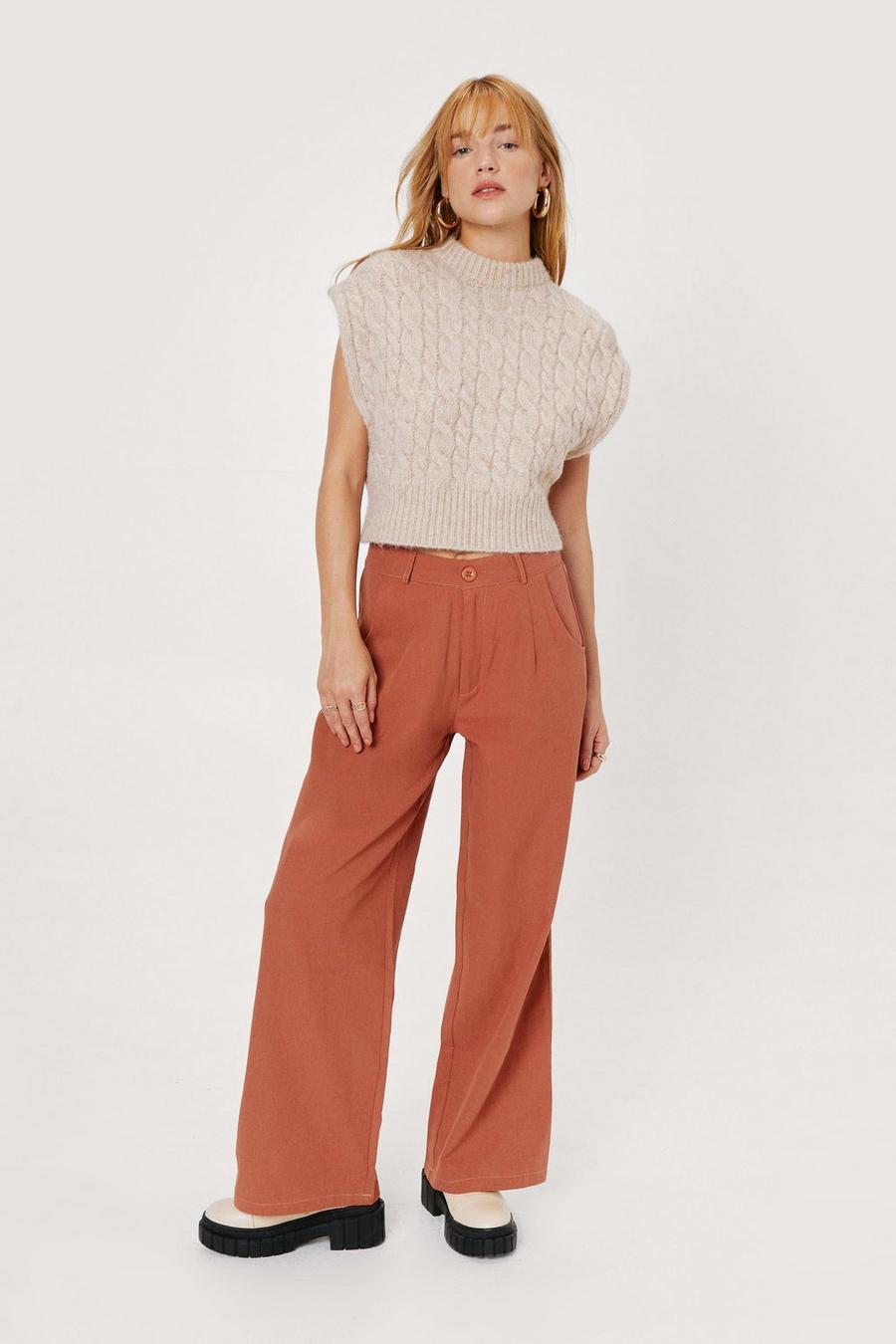 Petite High Waisted Wide Leg Trousers